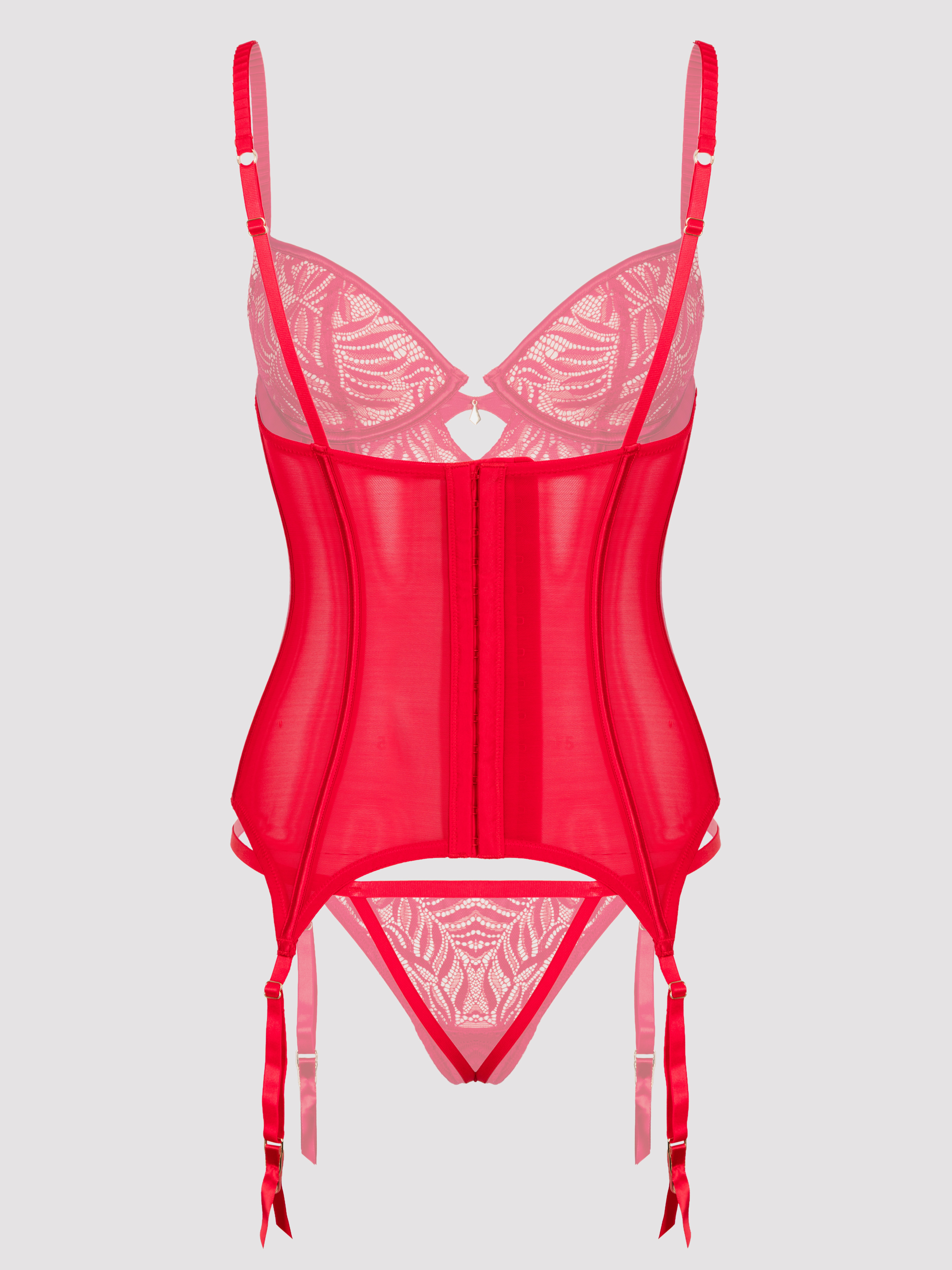 Lovehoney Parisienne Charm Lace Basque Set, Red, hi-res