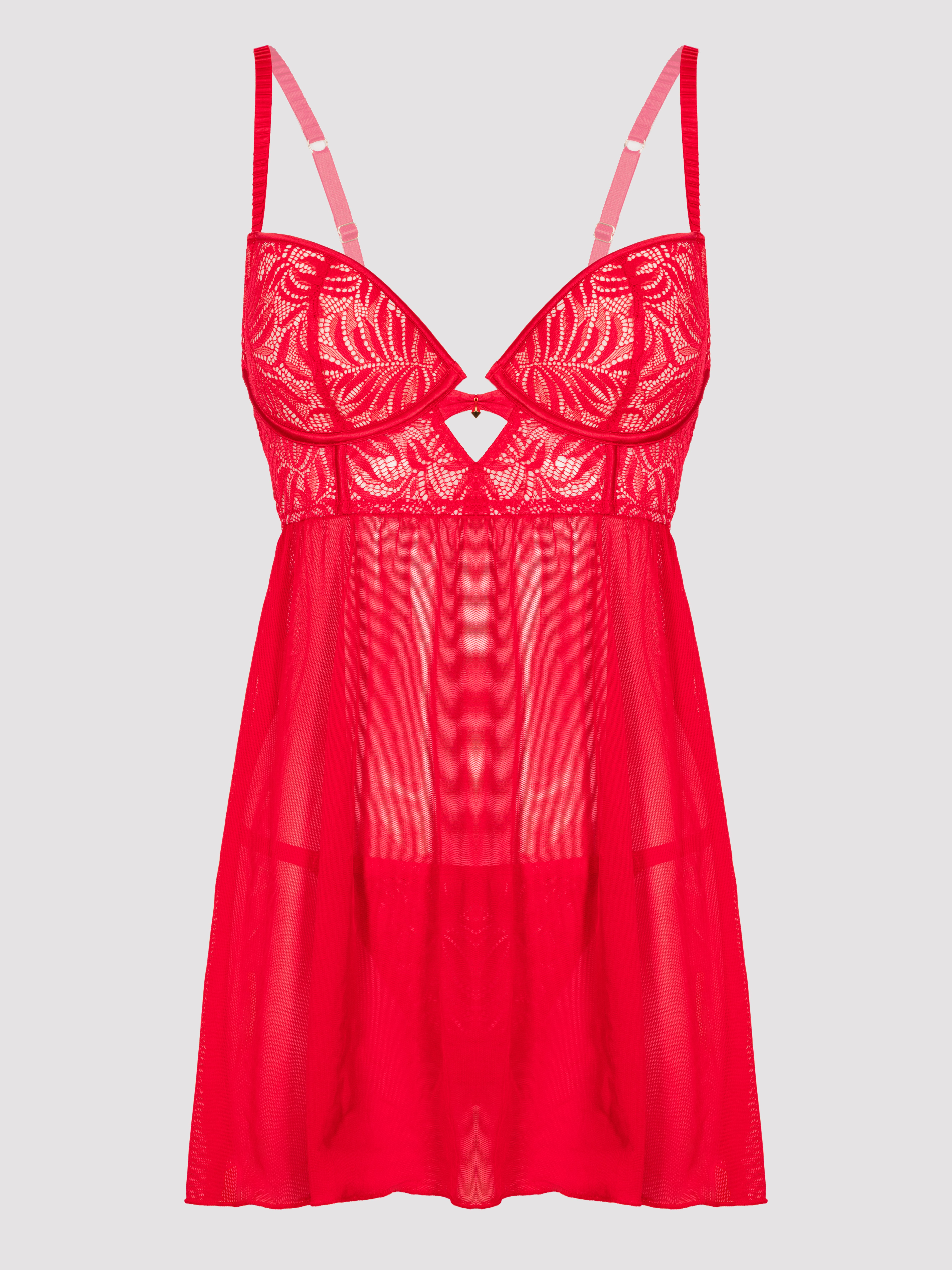 Lovehoney Parisienne Charm Black Lace Babydoll Set, Red, hi-res