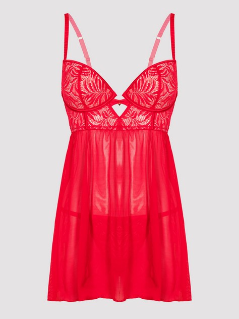 Lovehoney Plus Size Parisienne Charm Red Lace Babydoll Set