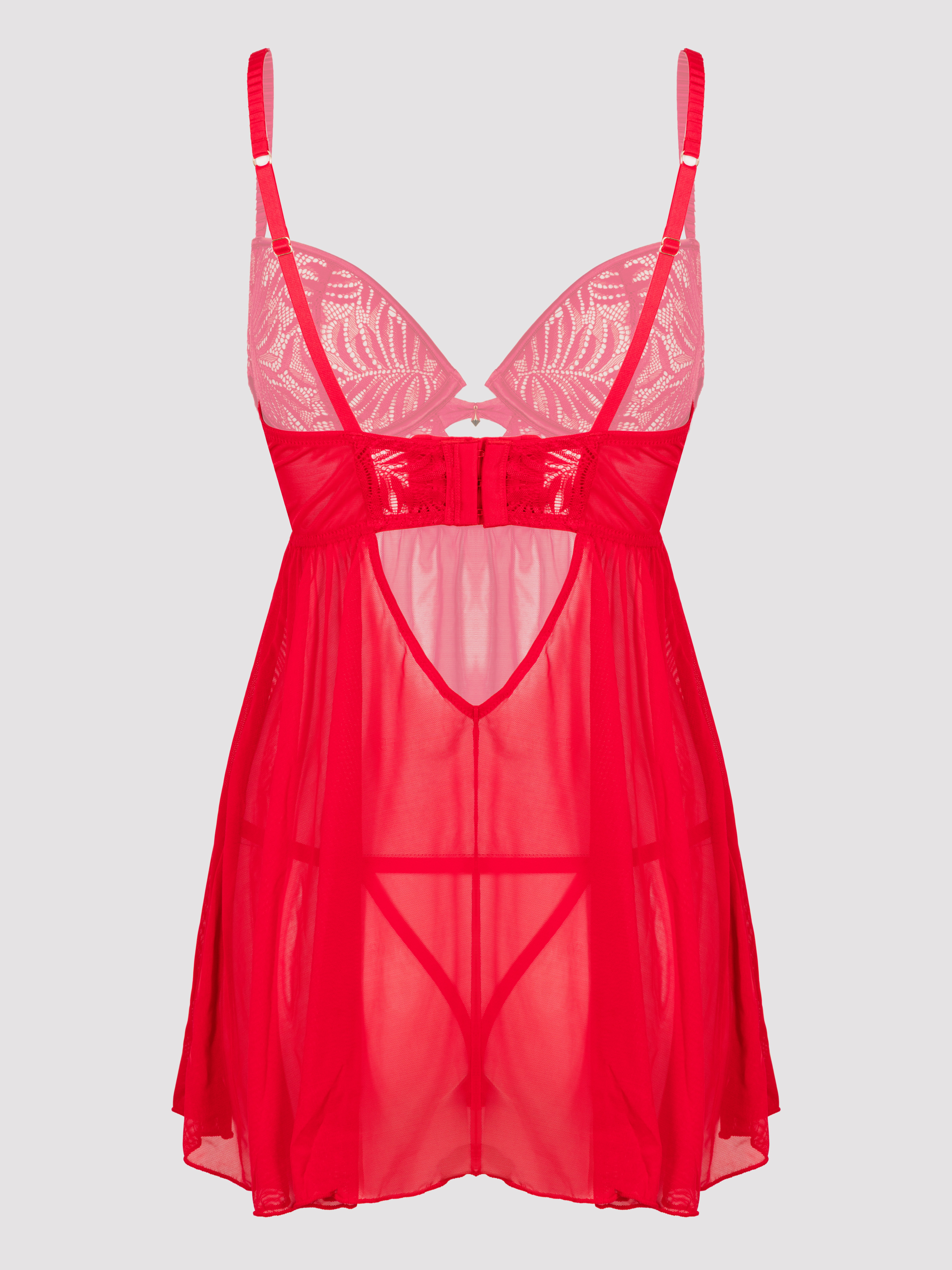 Lovehoney Parisienne Charm Black Lace Babydoll Set, Red, hi-res