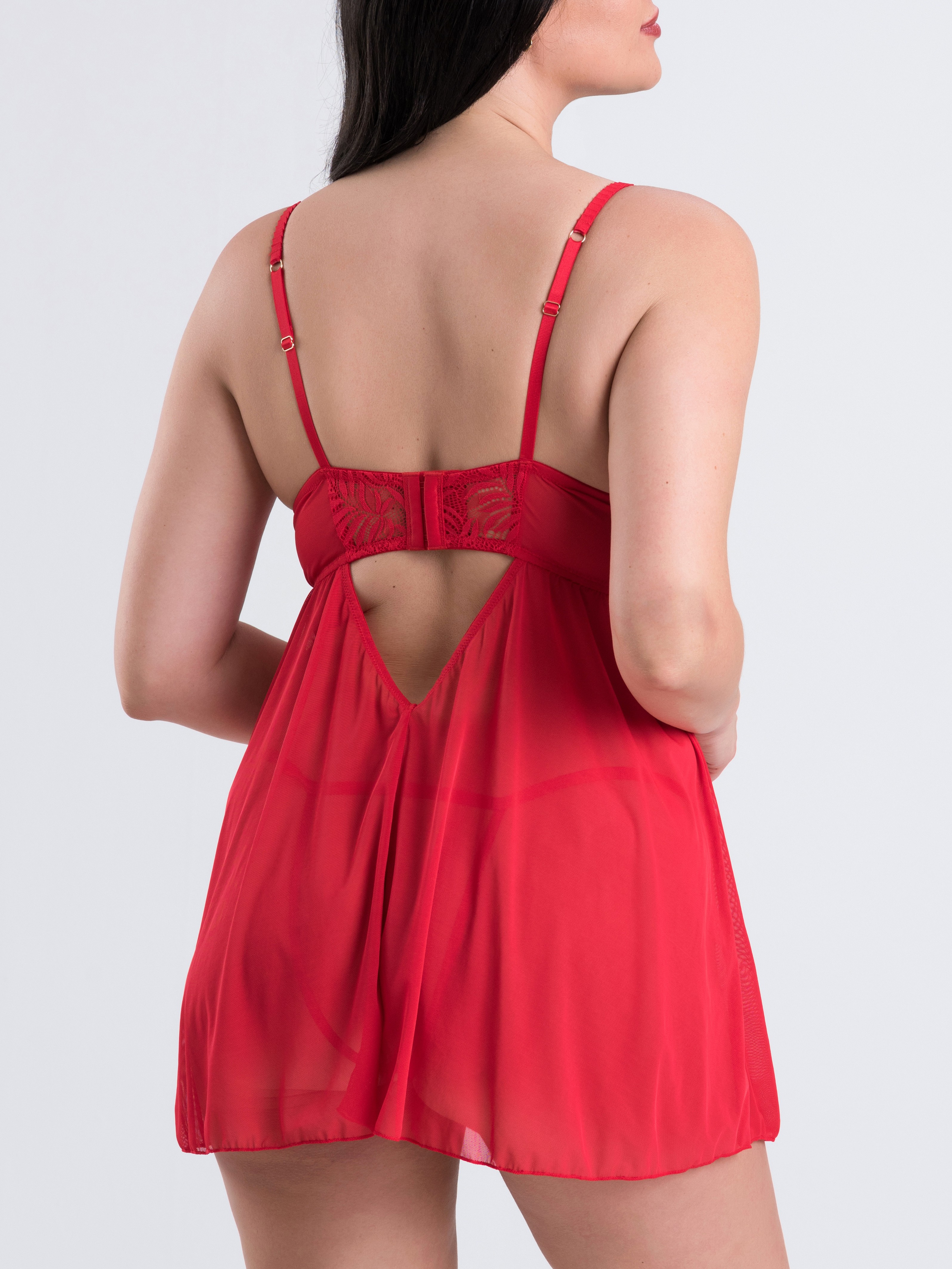 Lovehoney Parisienne Charm Black Lace Babydoll Set, Red, vanilla