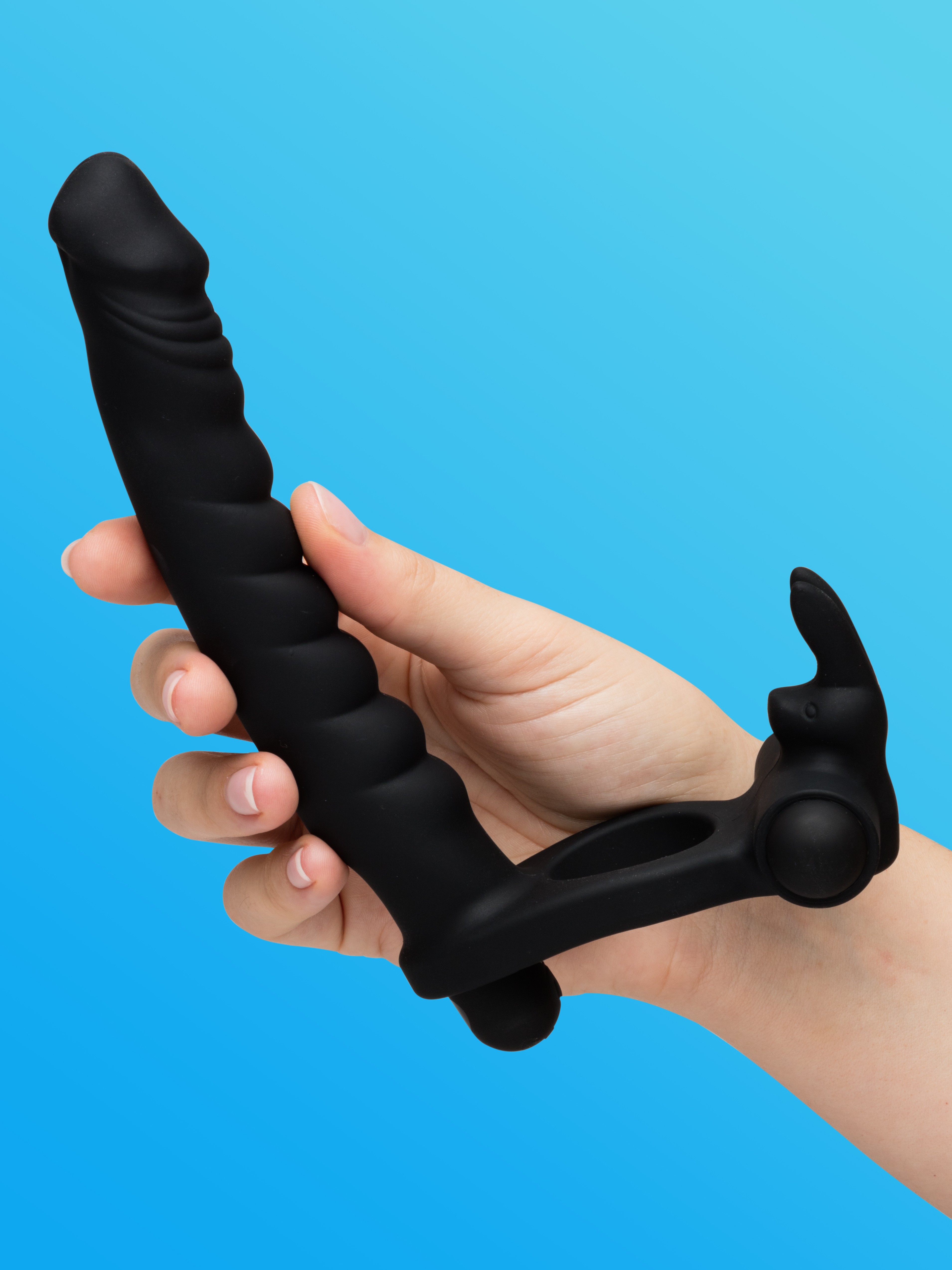 Lovehoney Double Buzz Vibrating Rabbit Double Penetration Strap-On, Black, hi-res