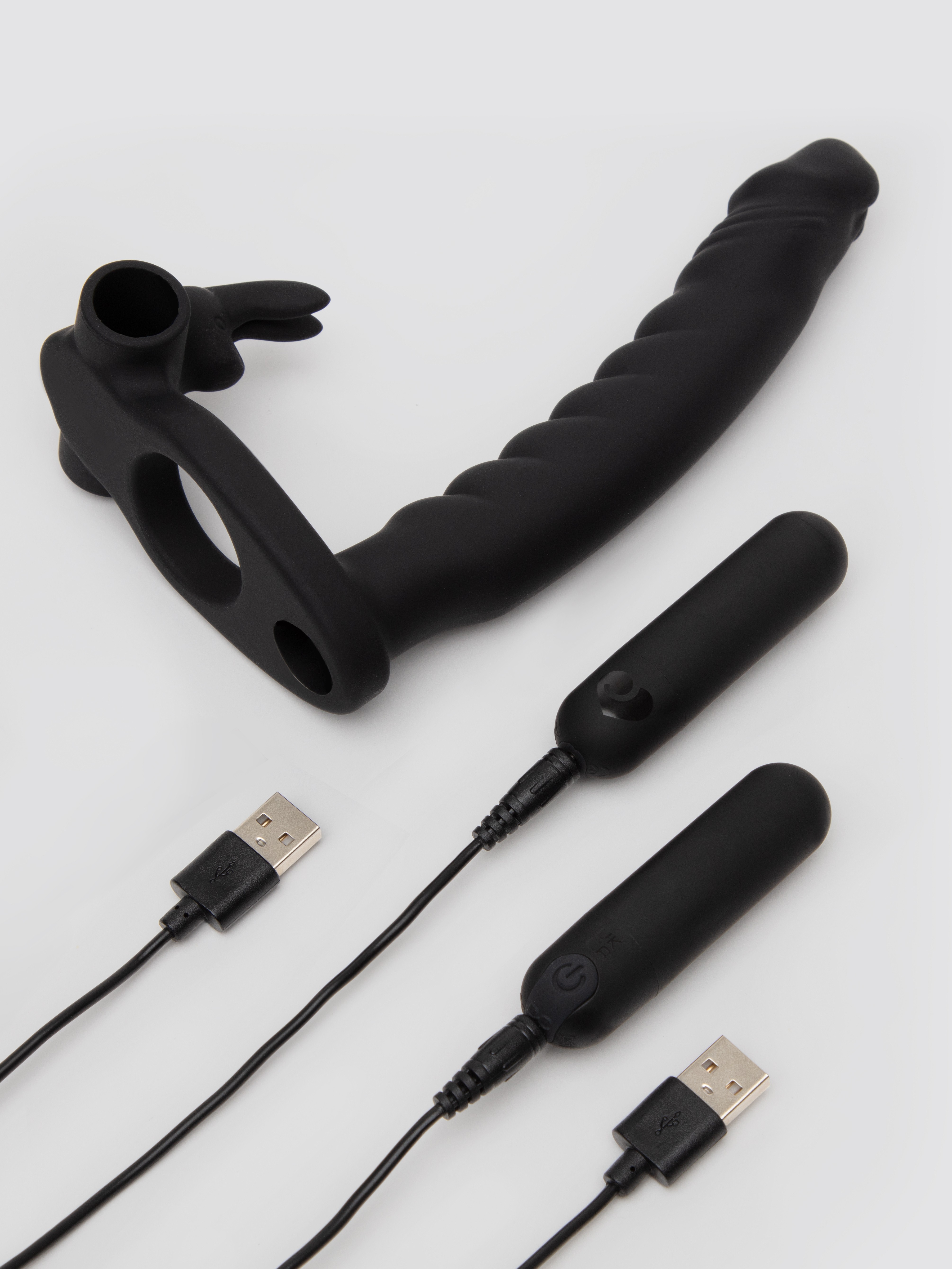 Lovehoney Double Buzz Vibrating Rabbit Double Penetration Strap-On, Black, hi-res