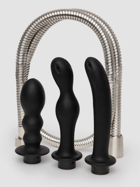 Hydro Series Silicone Shower Spraying Anal Douche Set, Black, hi-res