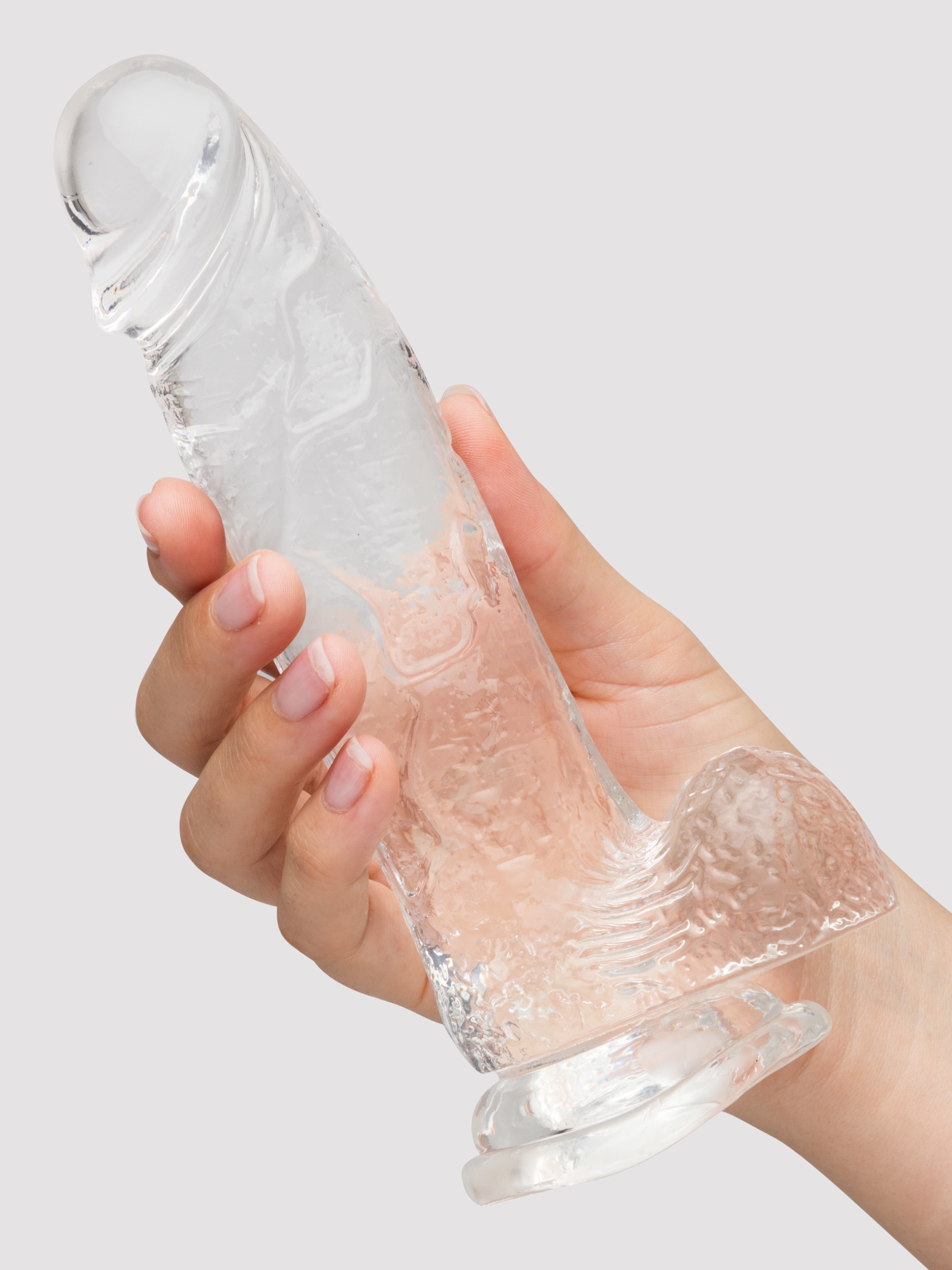 Lovehoney Enjoy Clear Dildo with Balls 8 Inch, Clear, hi-res