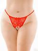 Fantasy Lingerie Bottoms Up Red Lace Pearl Crotchless G String, Red, hi-res