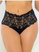 Escante Satin and Black Floral Lace Crotchless High-Waisted Knickers, Black, hi-res