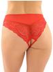 Fantasy Lingerie Bottoms Up Red Lace and Mesh Crotchless Panties, Red, hi-res