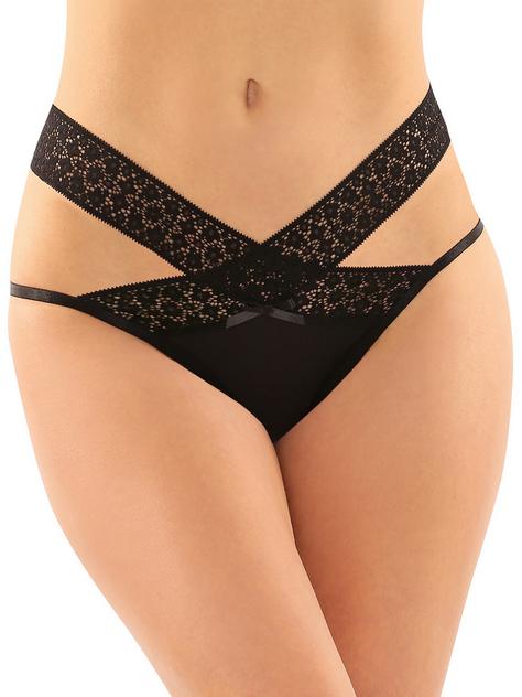Fantasy Lingerie Bottoms Up Black Lace and Mesh Knickers, Black, hi-res