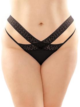 Fantasy Lingerie Plus Size Bottoms Up Black Lace and Mesh Knickers