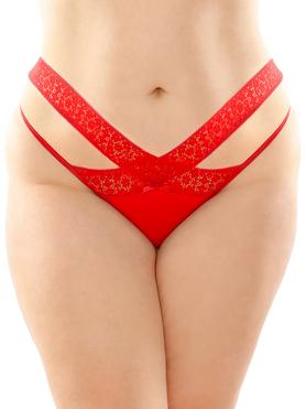 Fantasy Lingerie Plus Size Bottoms Up Red Lace and Mesh Knickers