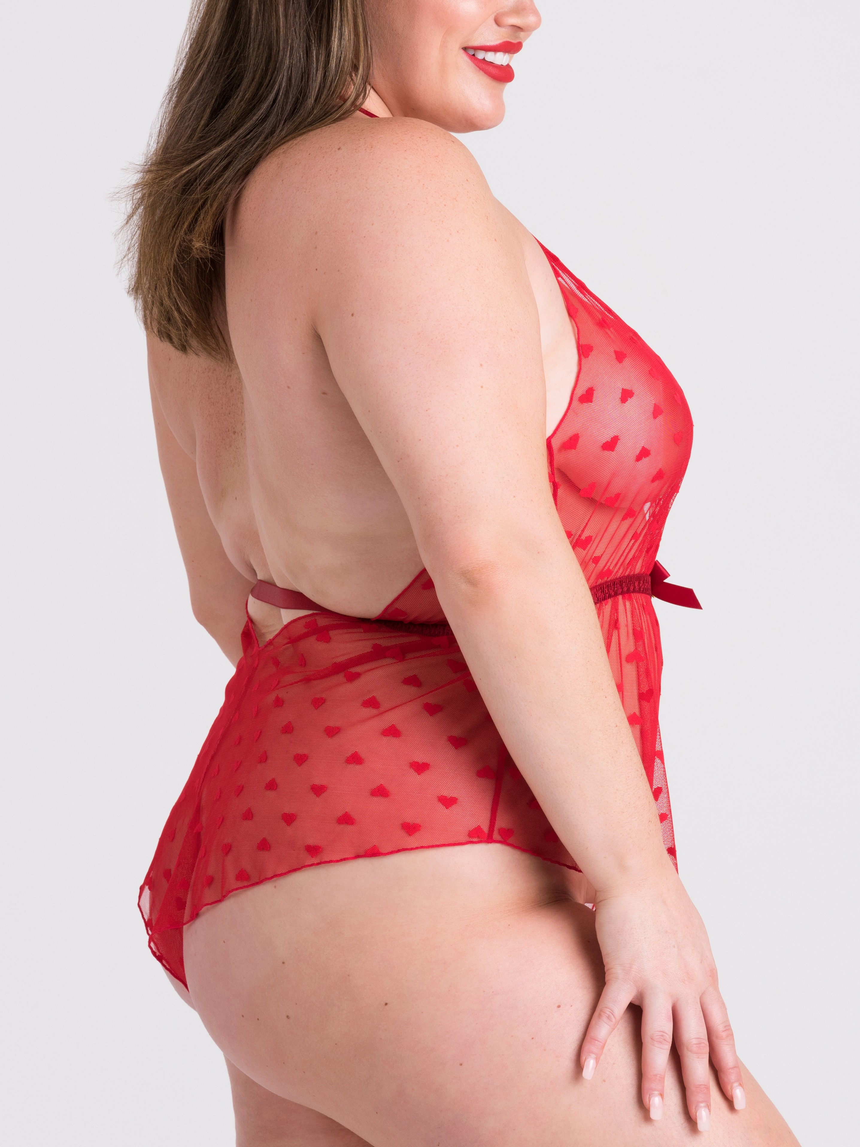 Lovehoney Barely There Sheer Crotchless Body, Red, hi-res