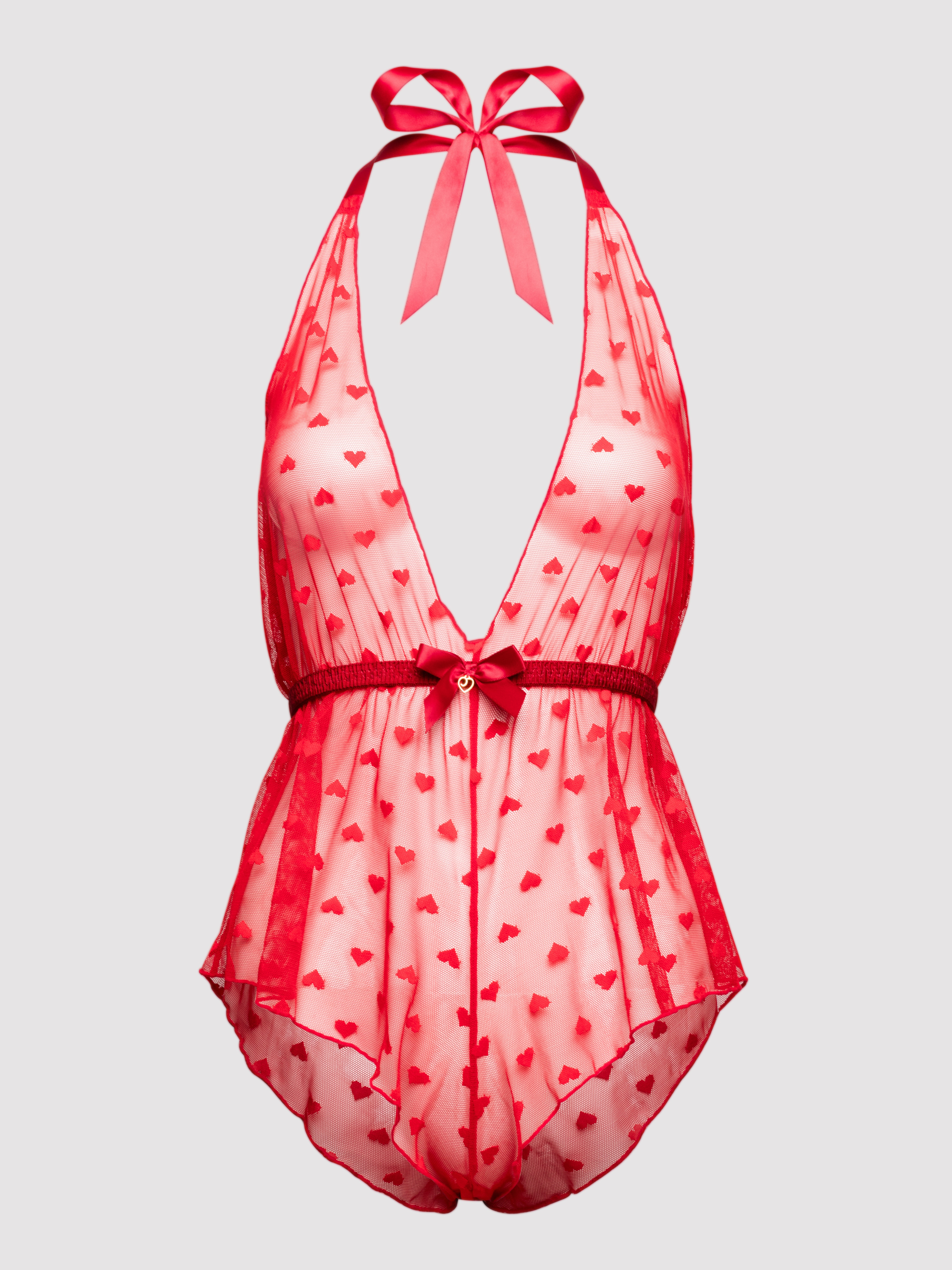 Lovehoney Barely There Sheer Crotchless Body, Red, hi-res