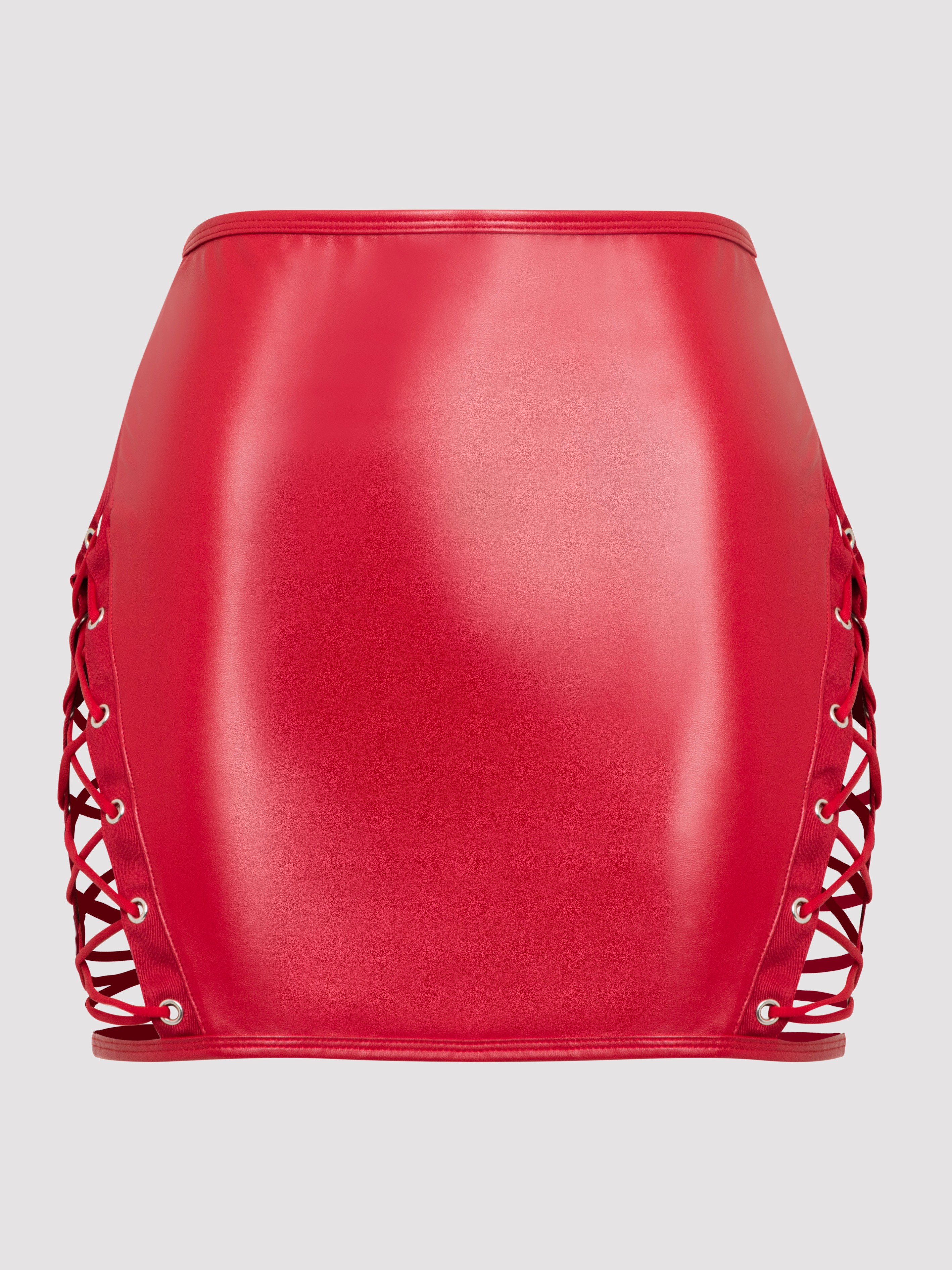 Lovehoney Fierce Leather-Look Lace-Up Red Skirt, Red, hi-res
