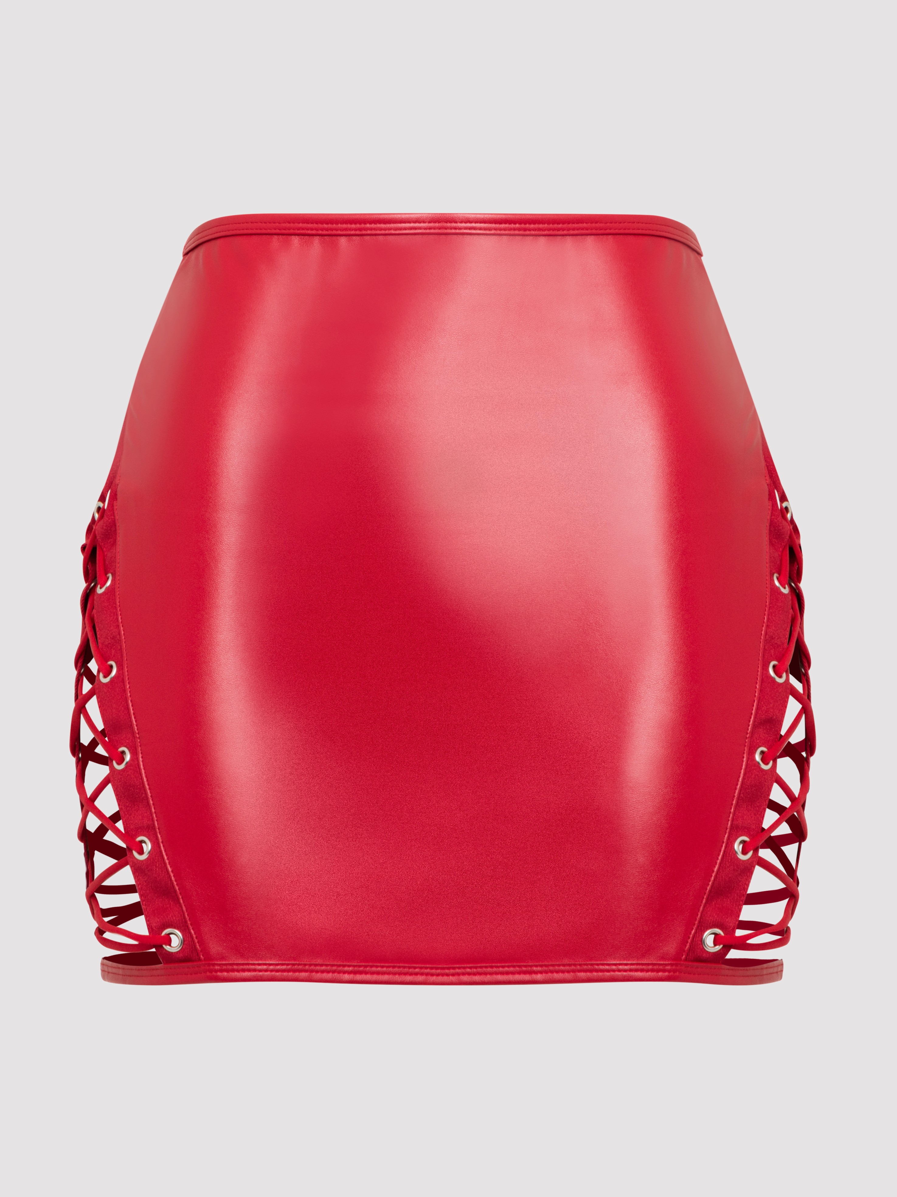 Lovehoney Fierce Leather-Look Lace-Up Red Skirt, Red, hi-res