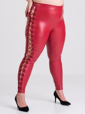 Lovehoney Plus Size Fierce Leather Look Lace-Up Red Leggings