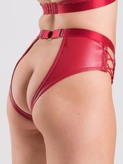 Lovehoney Fierce Leather Look Lace-Up Open-Back Crotchless Red Panties