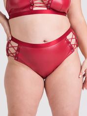 Lovehoney Plus Size Fierce Leather Look Lace-Up Open-Back Red Crotchless Knickers