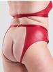 Lovehoney Fierce Leather-Look Lace-Up Open Back Crotchless Knickers, Red, hi-res