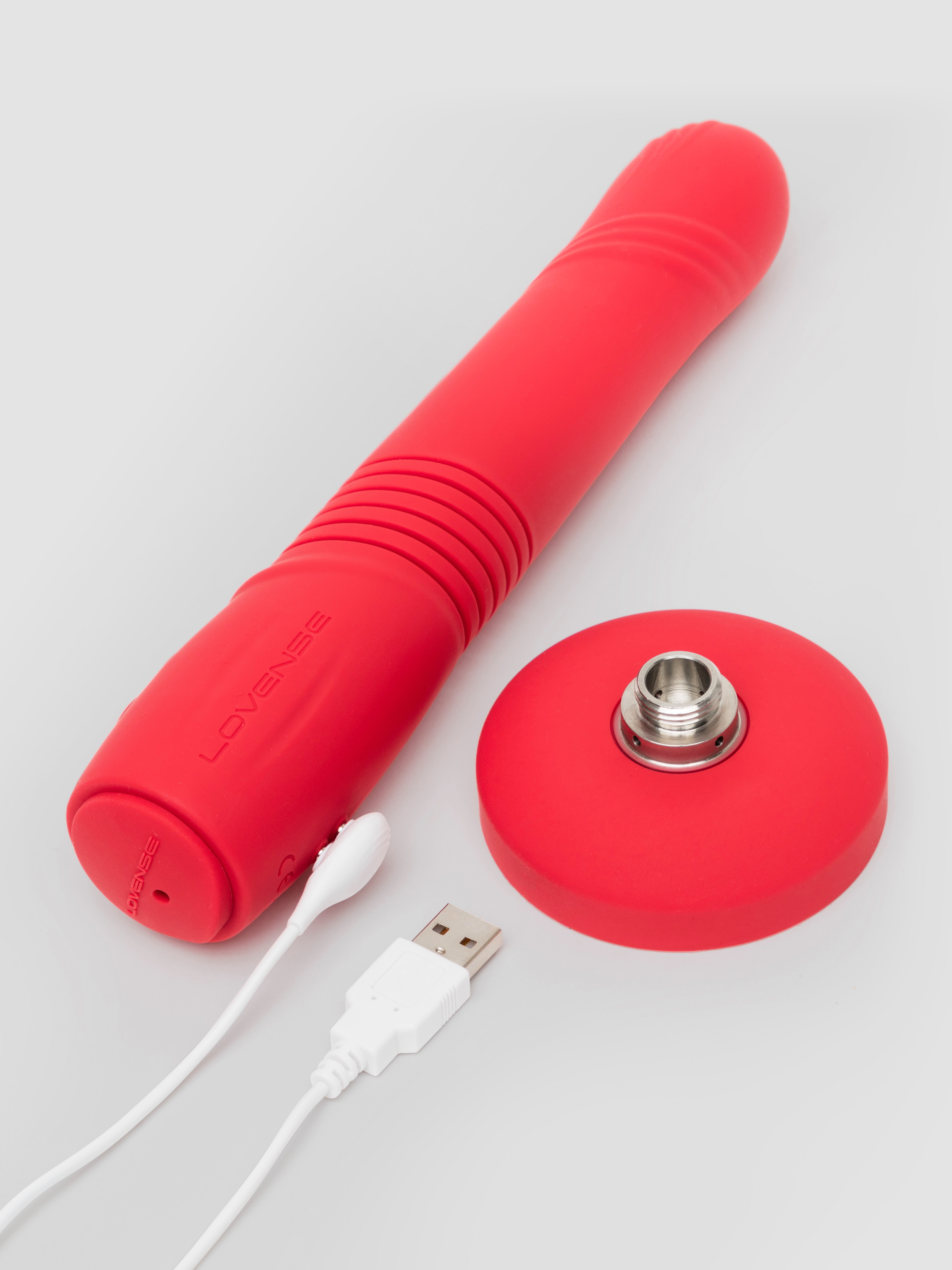 Lovense Gravity App Controlled Thrusting and Vibrating Dildo, Red, hi-res