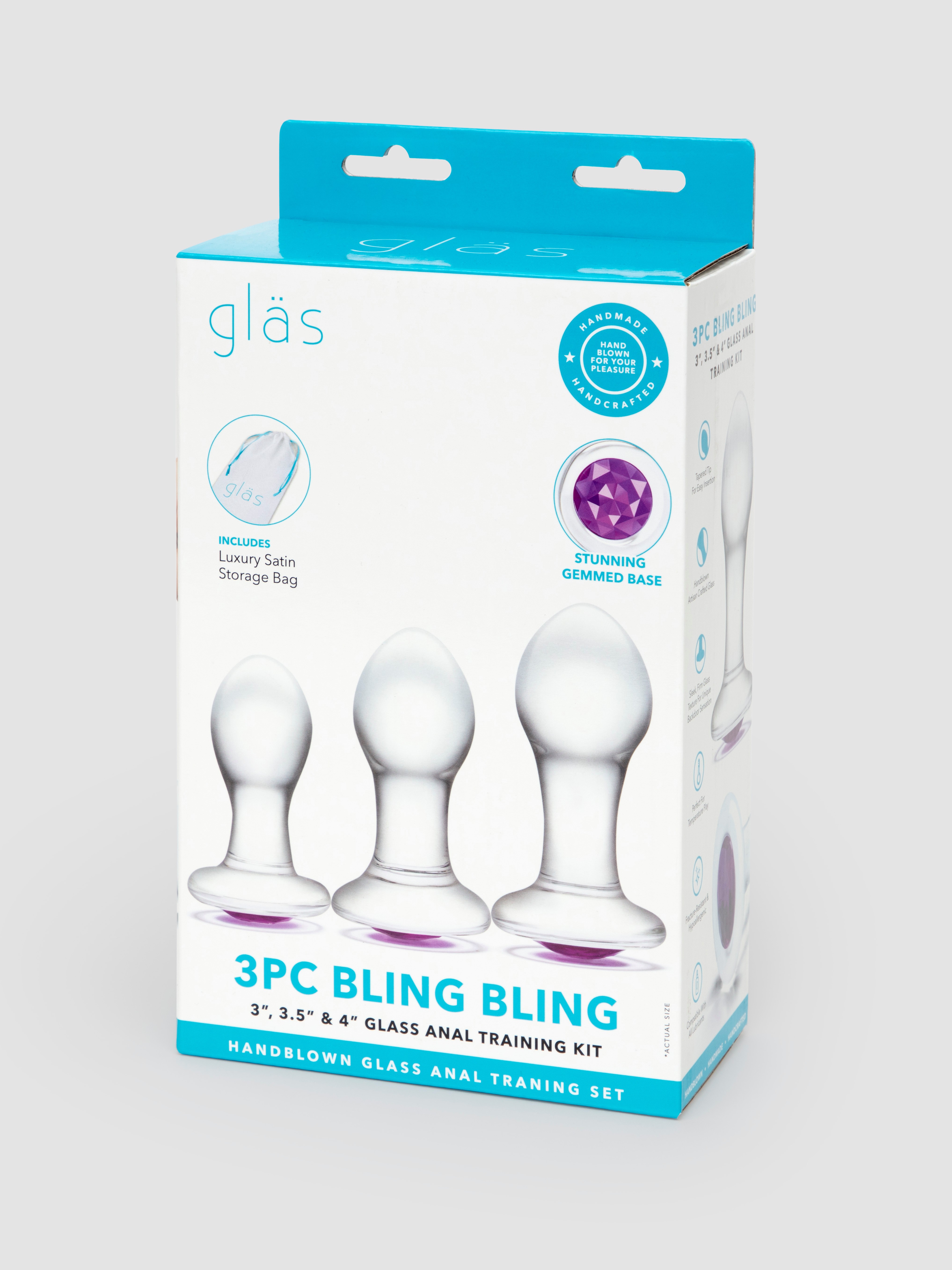 Gl&auml;s Jewelled Glass Butt Plug Set (3 Piece), Pink, hi-res