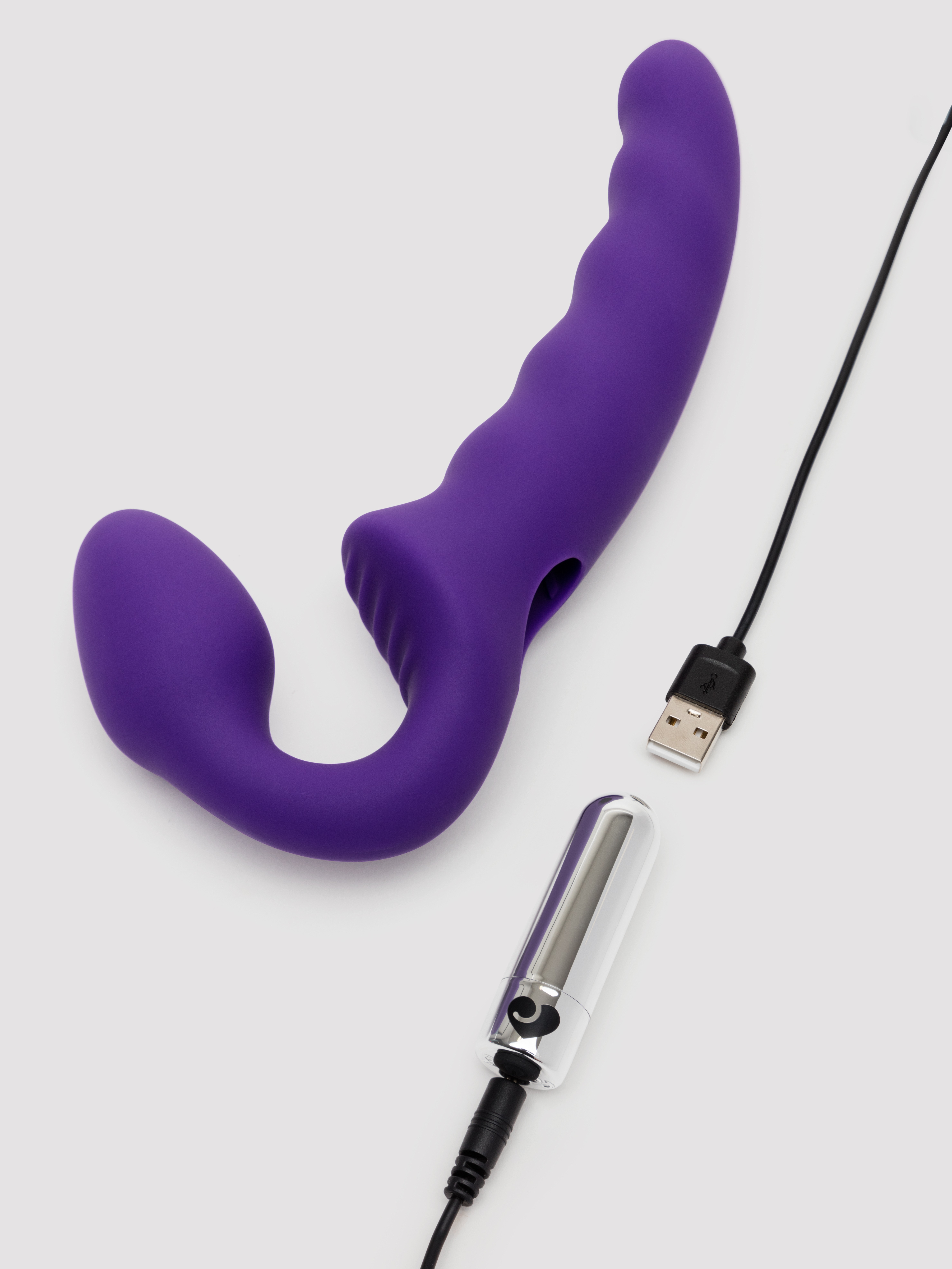 Lovehoney Deep Dive Posable Rechargeable Vibrating Strapless Strap-On, Purple, hi-res