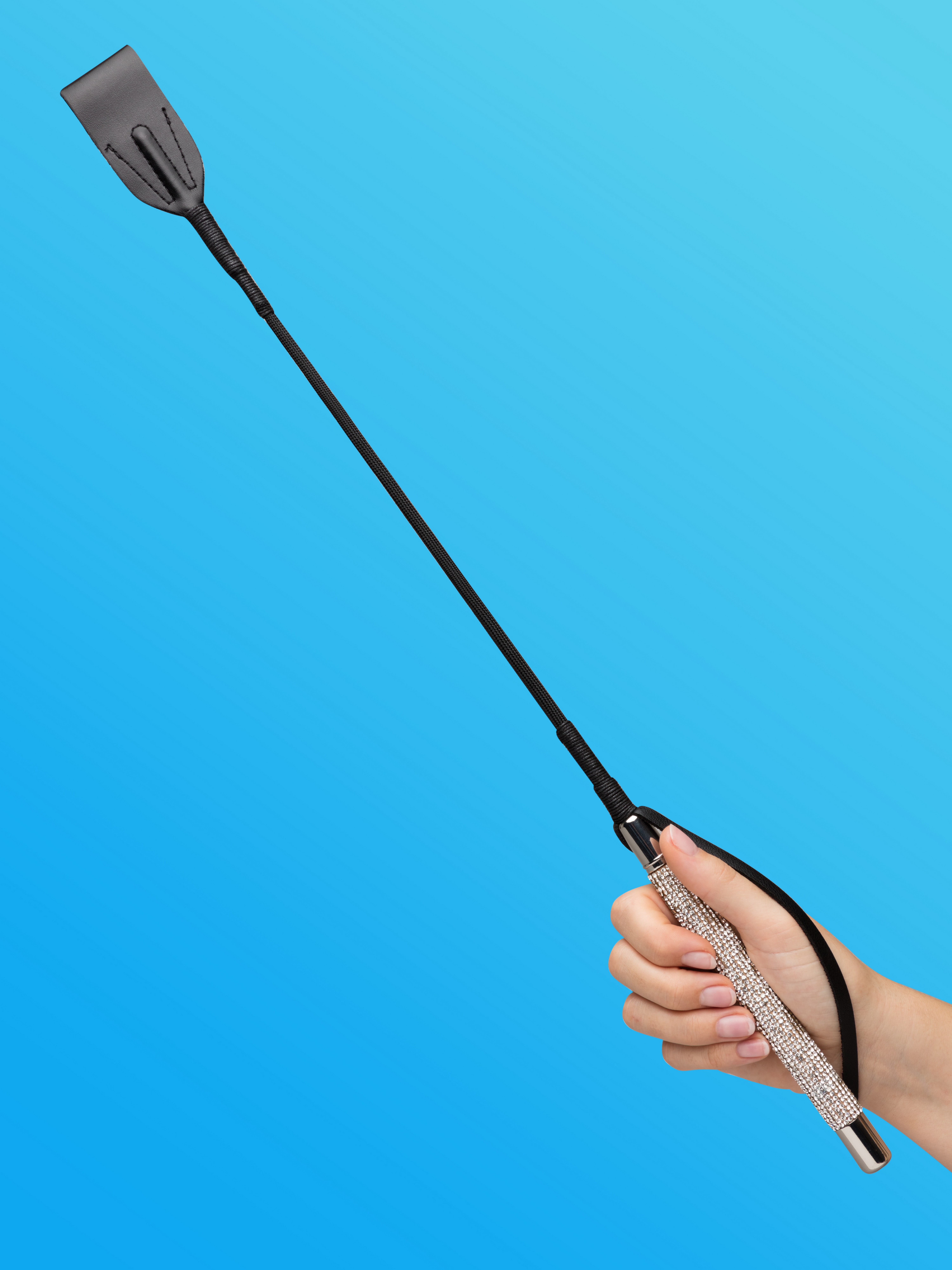 Bondage Boutique Silver Diamante Crop, Black, hi-res