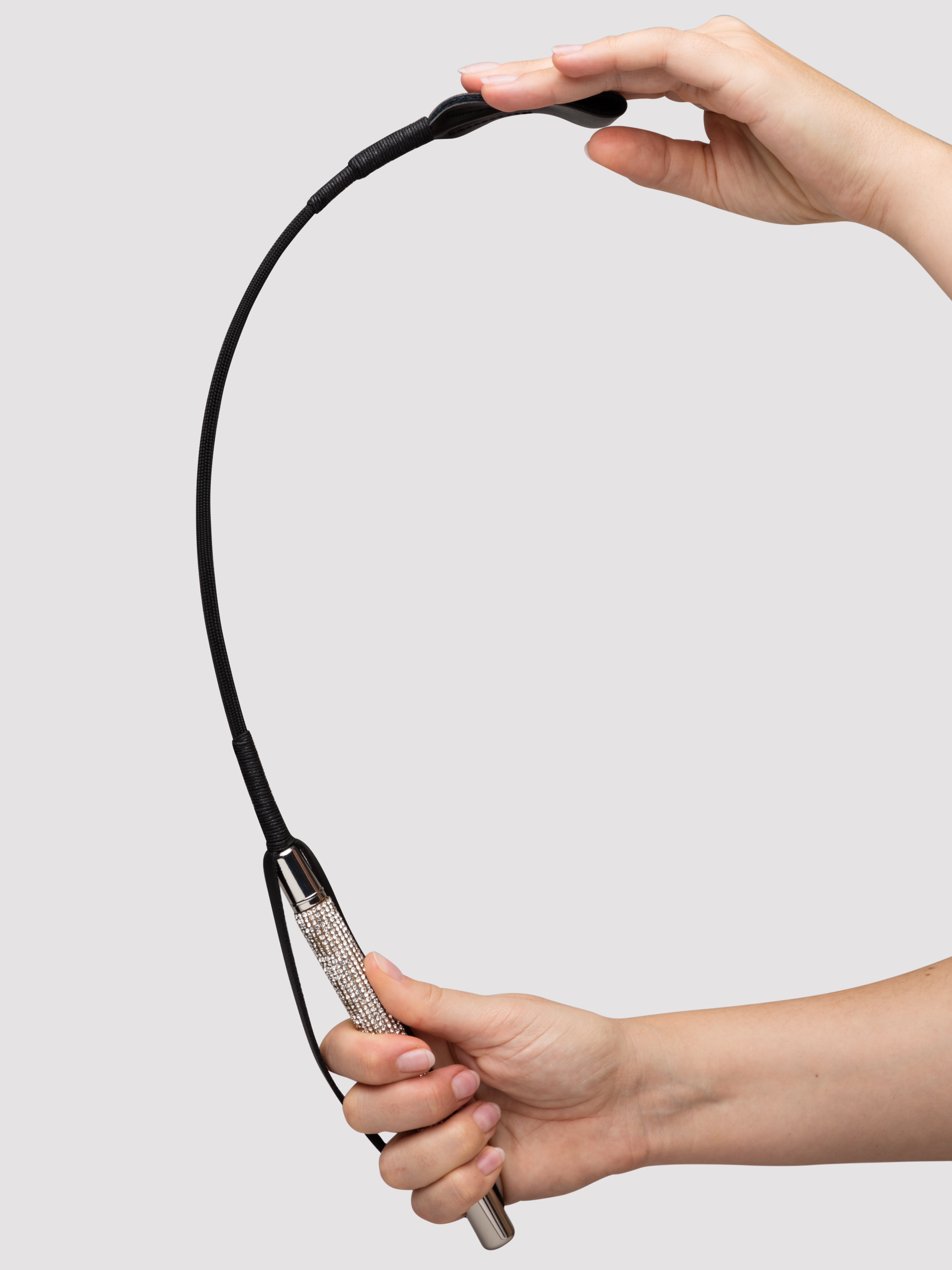 Bondage Boutique Silver Diamante Crop, Black, hi-res