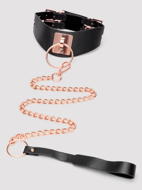 Lovehoney Premium Faux Leather Collar and Lead, Black, hi-res