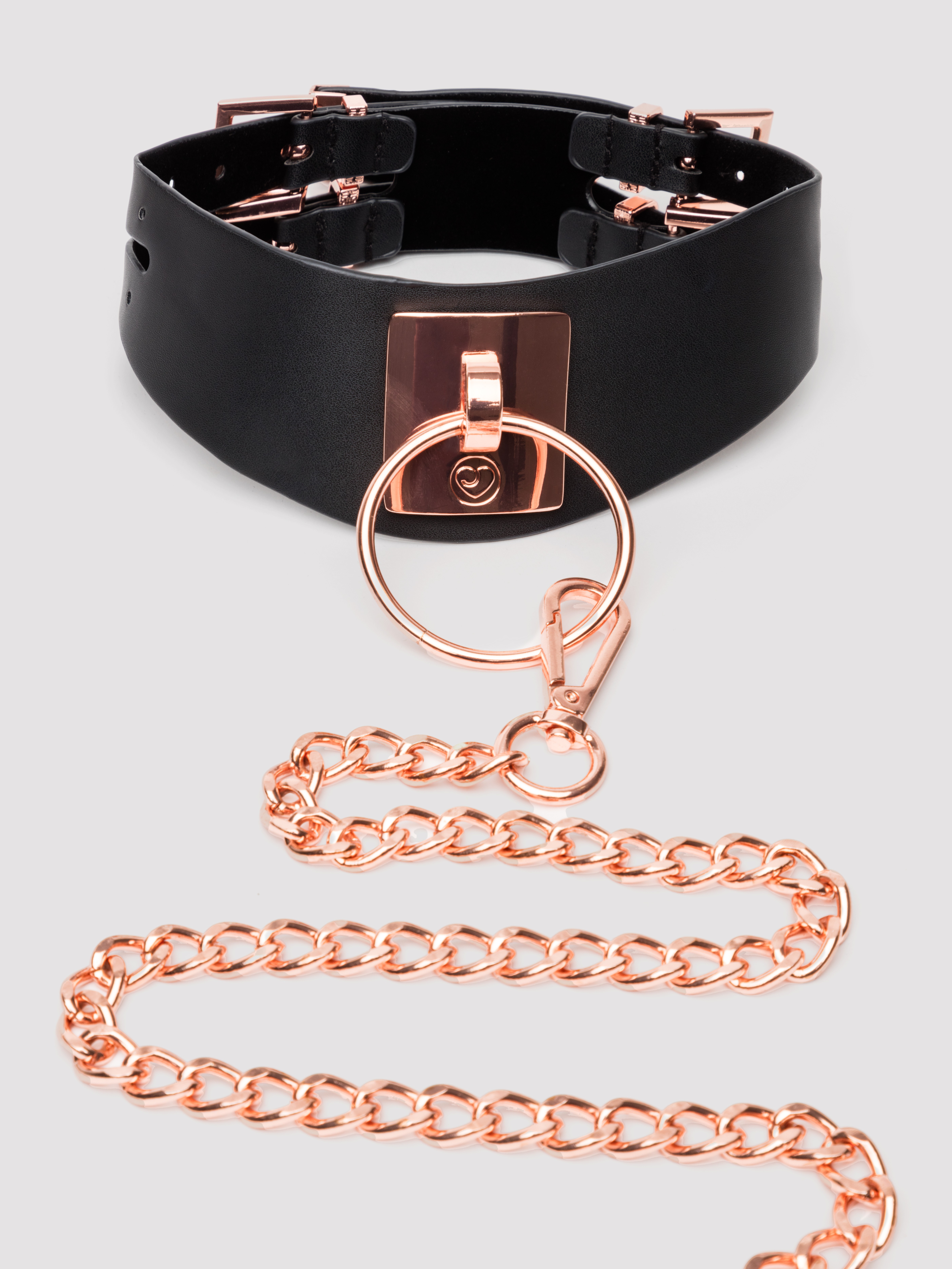 Lovehoney Premium Faux Leather Collar and Leash, Black, hi-res