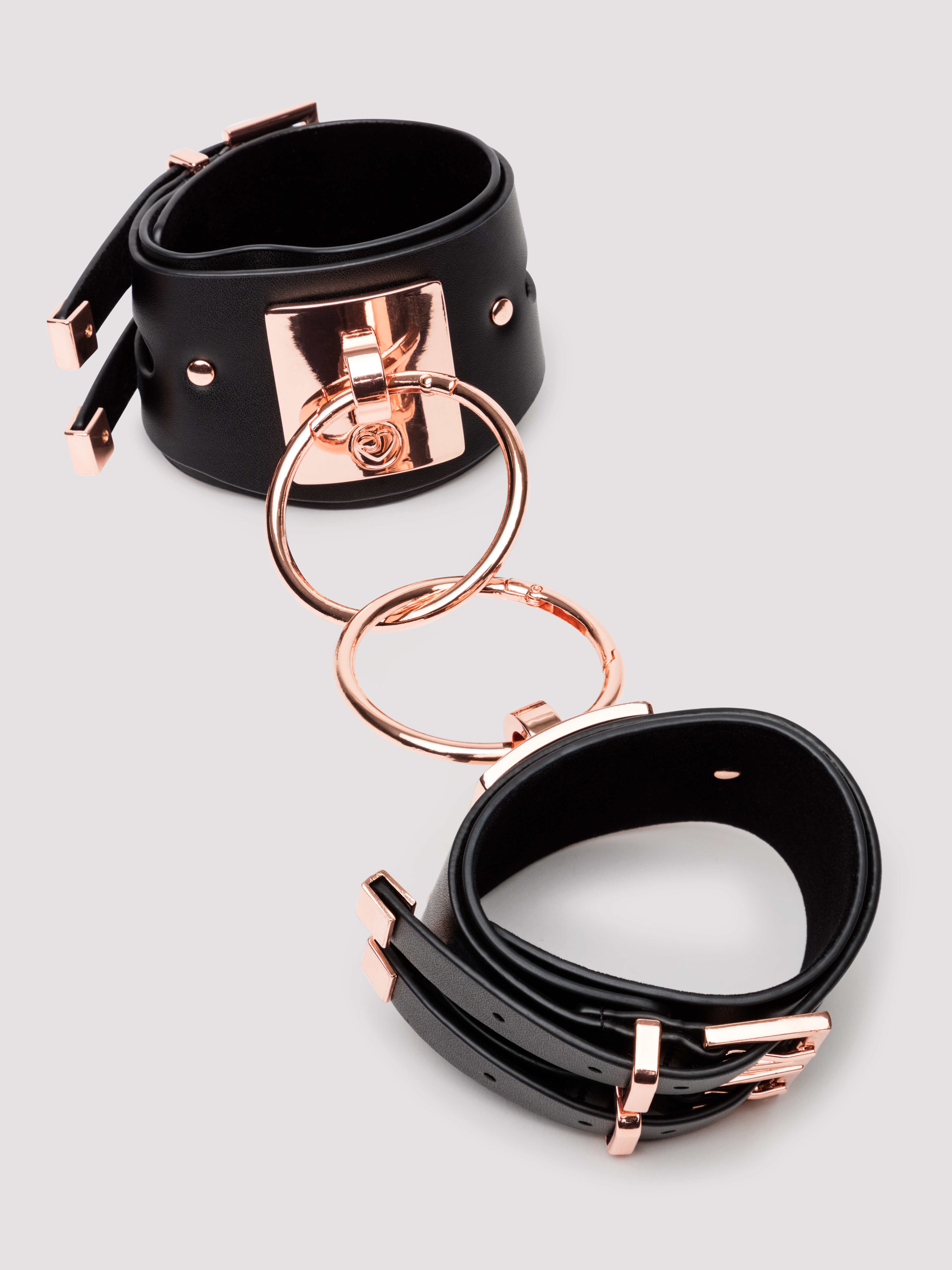 Lovehoney Premium Faux Leather Wrist Cuffs, Black, hi-res