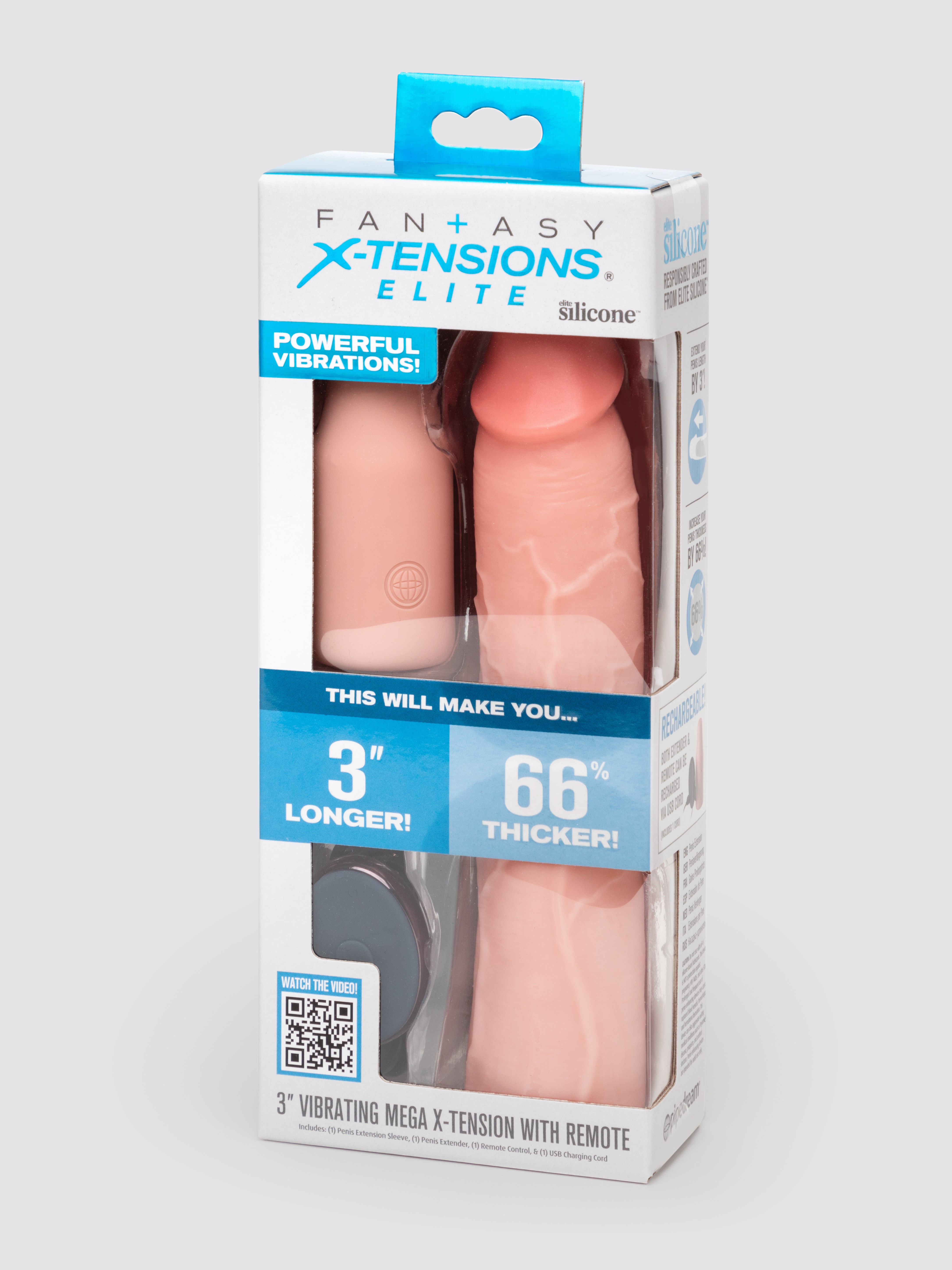 Fantasy X-Tensions 3 Extra Inches Extra Girthy Remote Control Silicone Penis Extender, Flesh Pink, hi-res