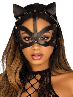 Leg Avenue Black Wet Look and Studs Cat Harness Mask