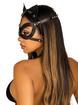 Leg Avenue Black Wet Look and Studs Cat Harness Mask, Black, hi-res