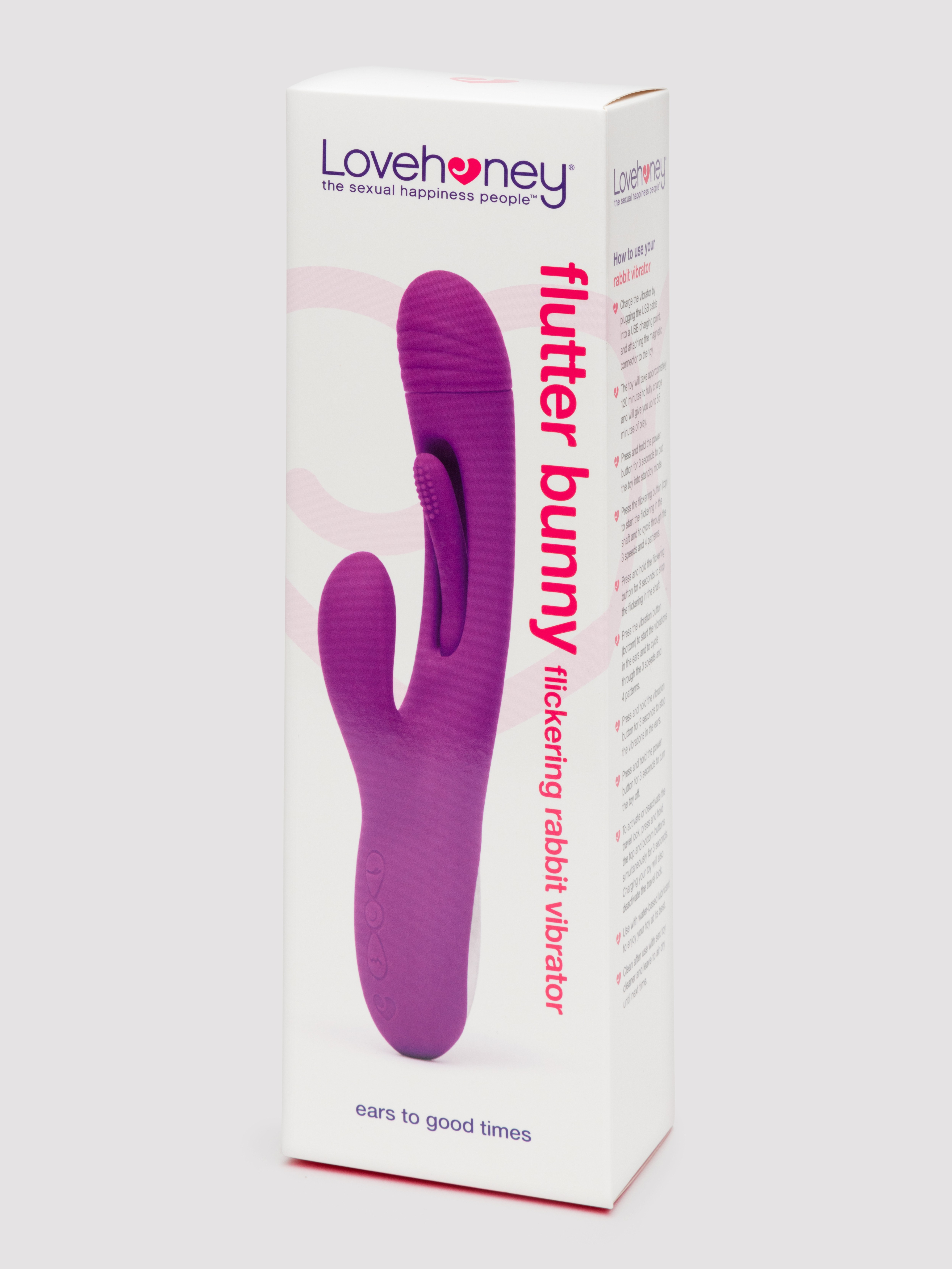 Lovehoney Flutter Bunny Rechargeable Silicone Flickering Rabbit Vibrator, Purple, hi-res