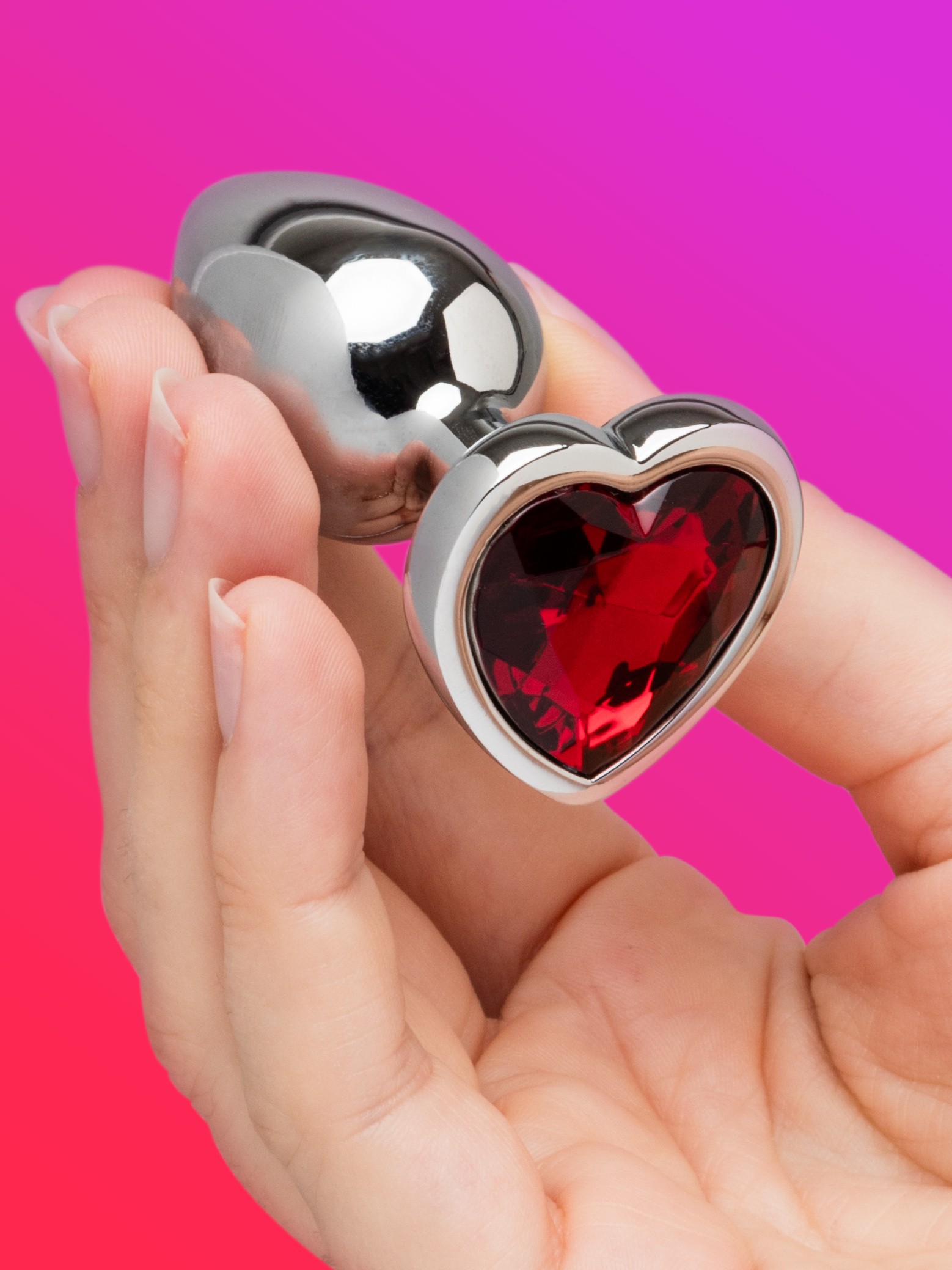 Lovehoney Secret Shine Jewelled Heart Butt Plug 2.5 Inch, Red, hi-res