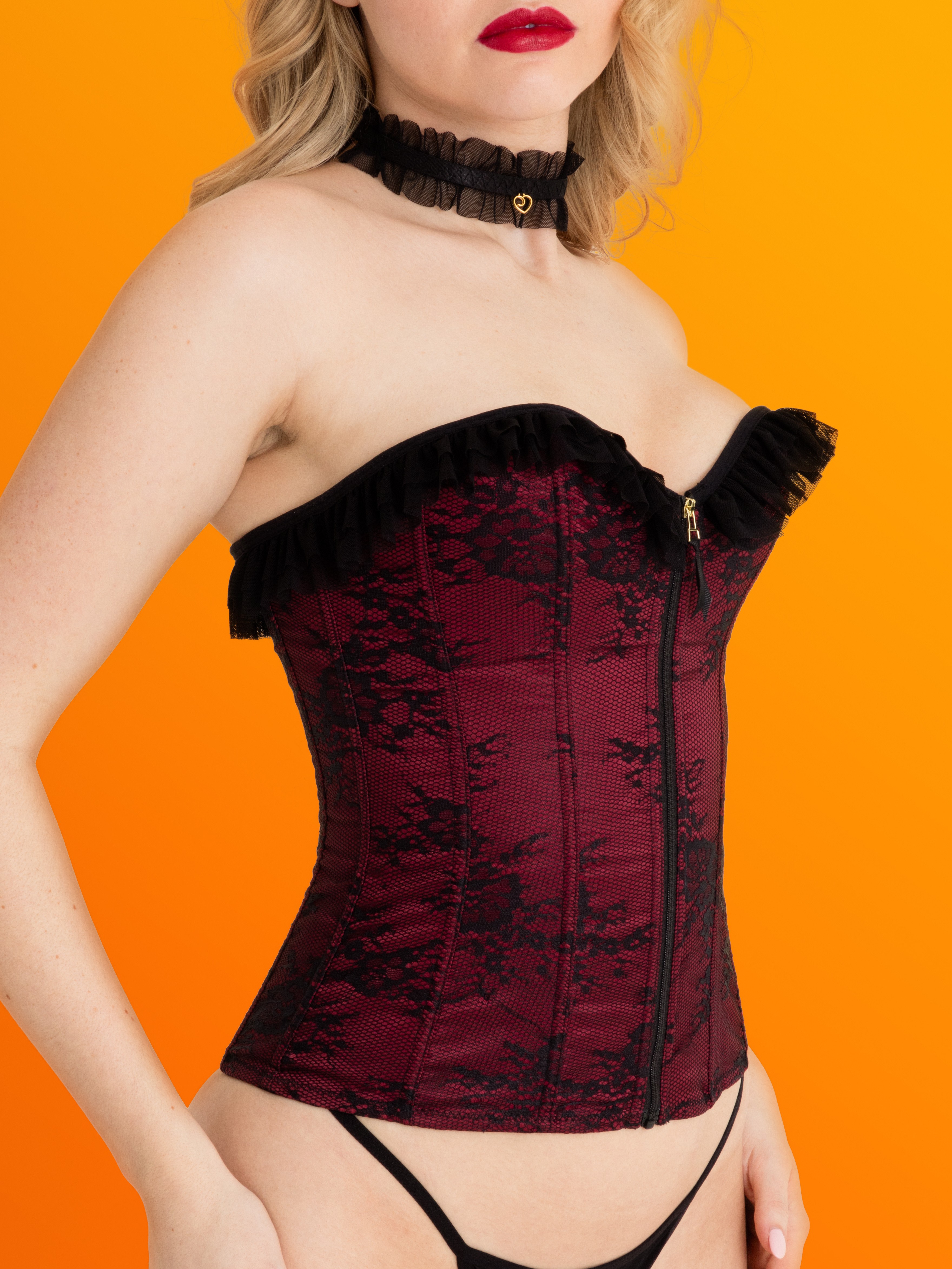 Lovehoney Lace Silhouette Corset, Wine, hi-res