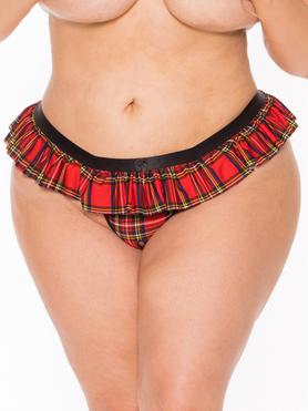 Escante Plus Size Skirted Red Crotchless Tartan Thong