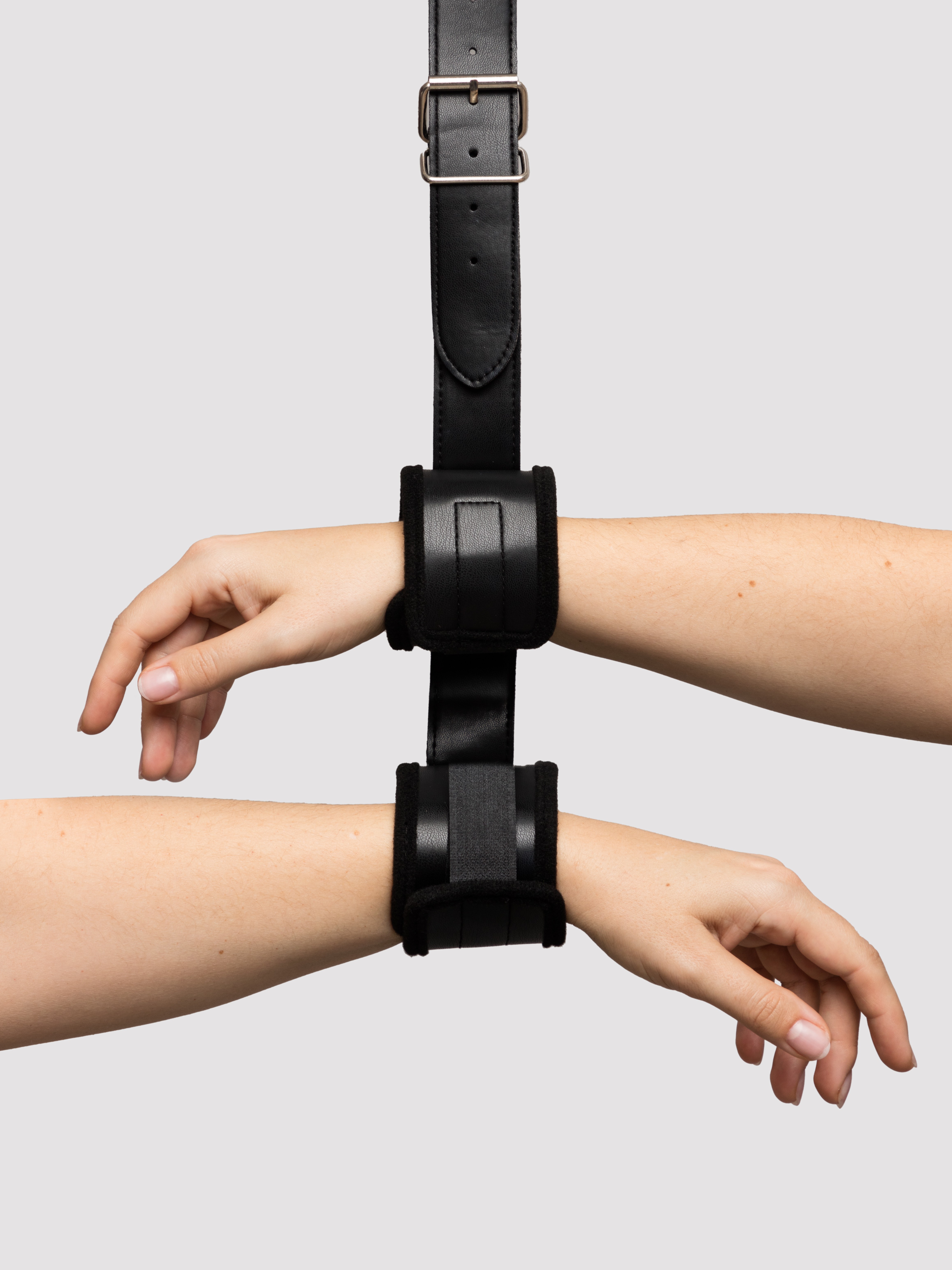 Bondage Boutique Faux Leather Collar to Wrist Restraints, Black, hi-res