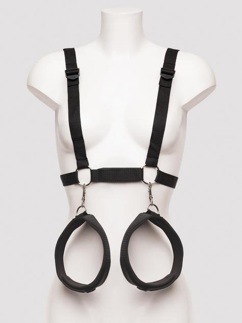 Bondage Boutique Harness with Wrist and Thigh Restraints, Black, hi-res