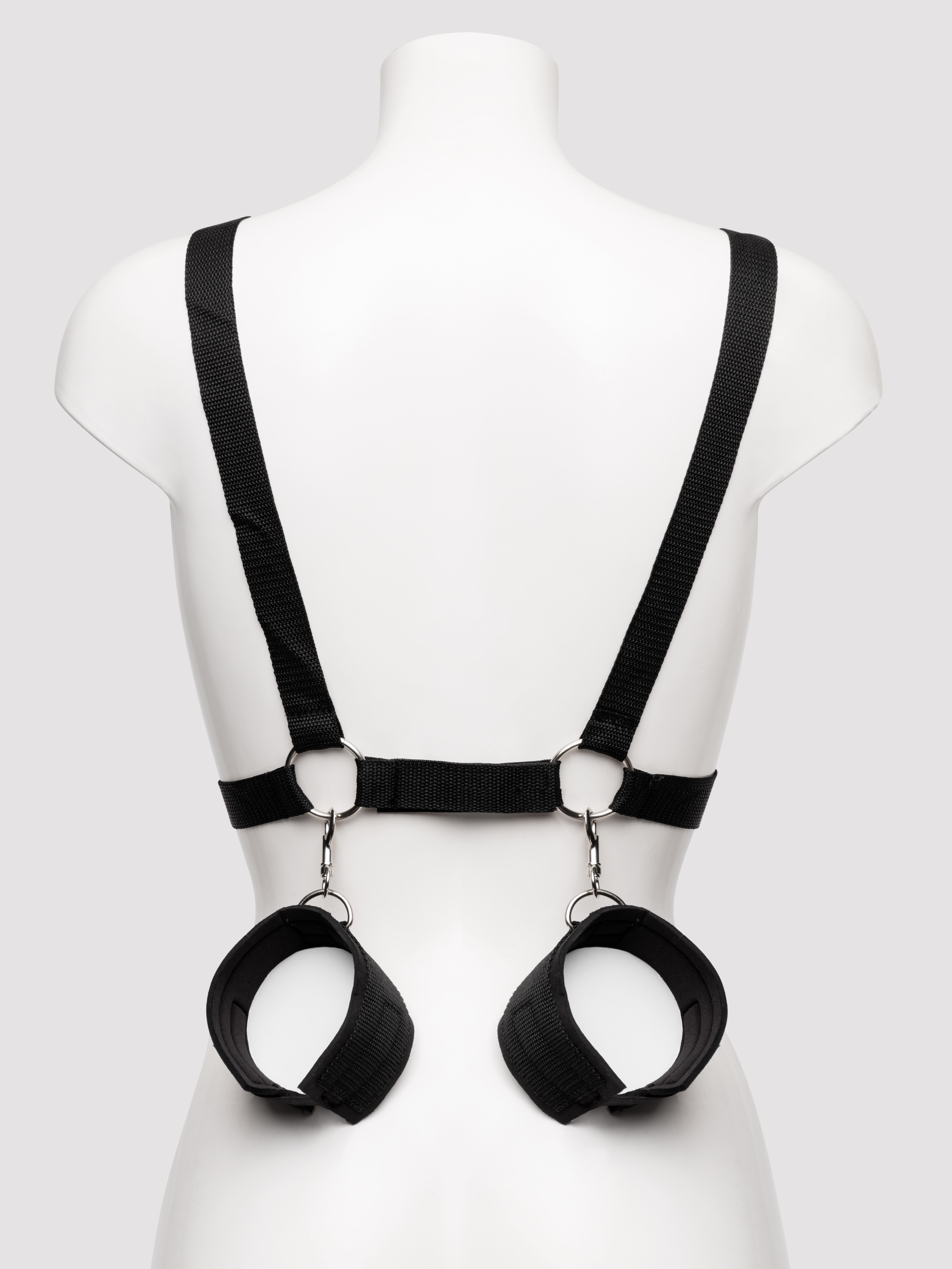 Bondage Boutique Harness with Wrist and Thigh Restraints, Black, hi-res