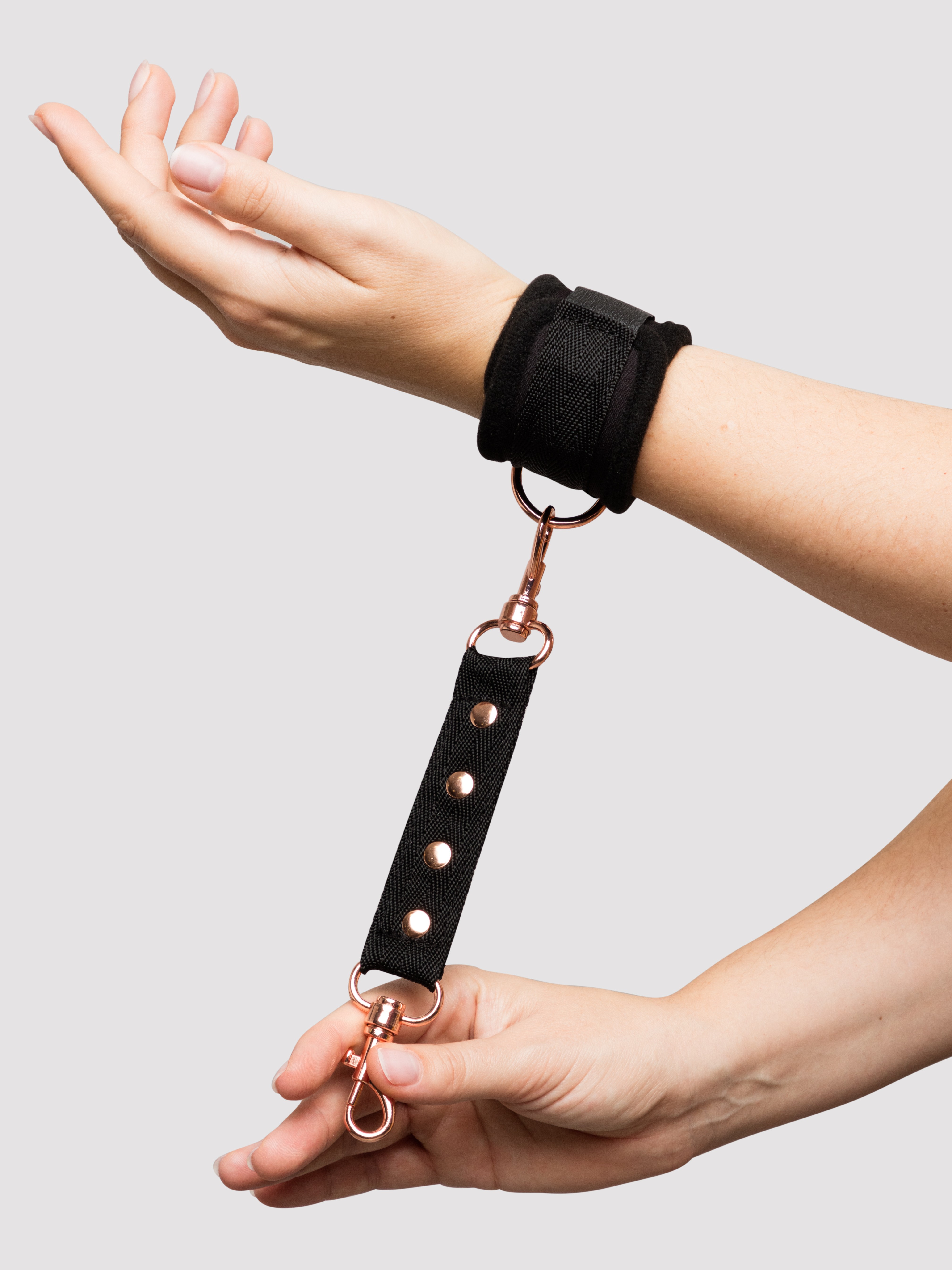 Bondage Boutique Soft Wrist to Thigh Restraints, Black, hi-res