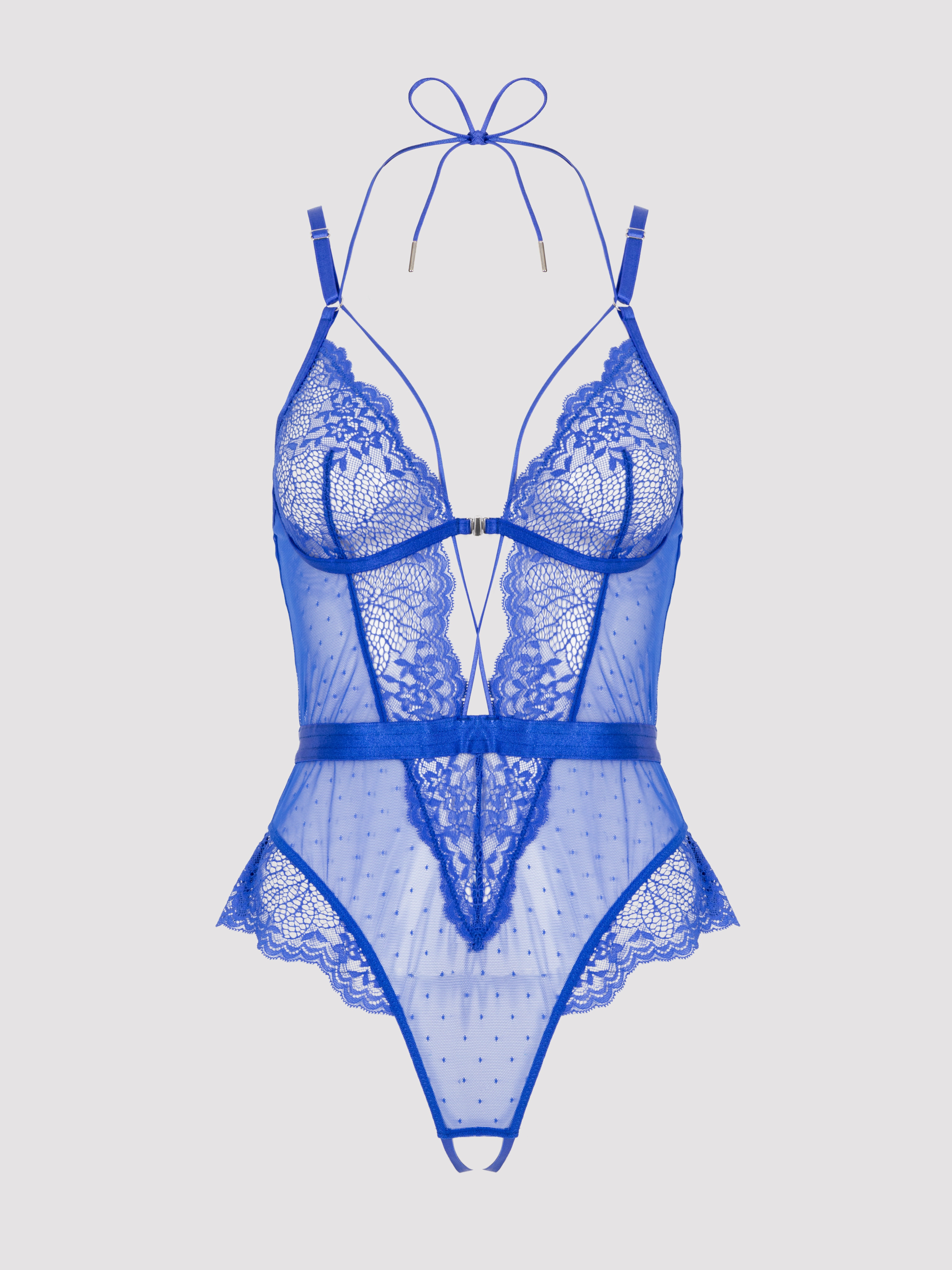 Lovehoney Midnight Dream Blue Crotchless Teddy, Blue, hi-res