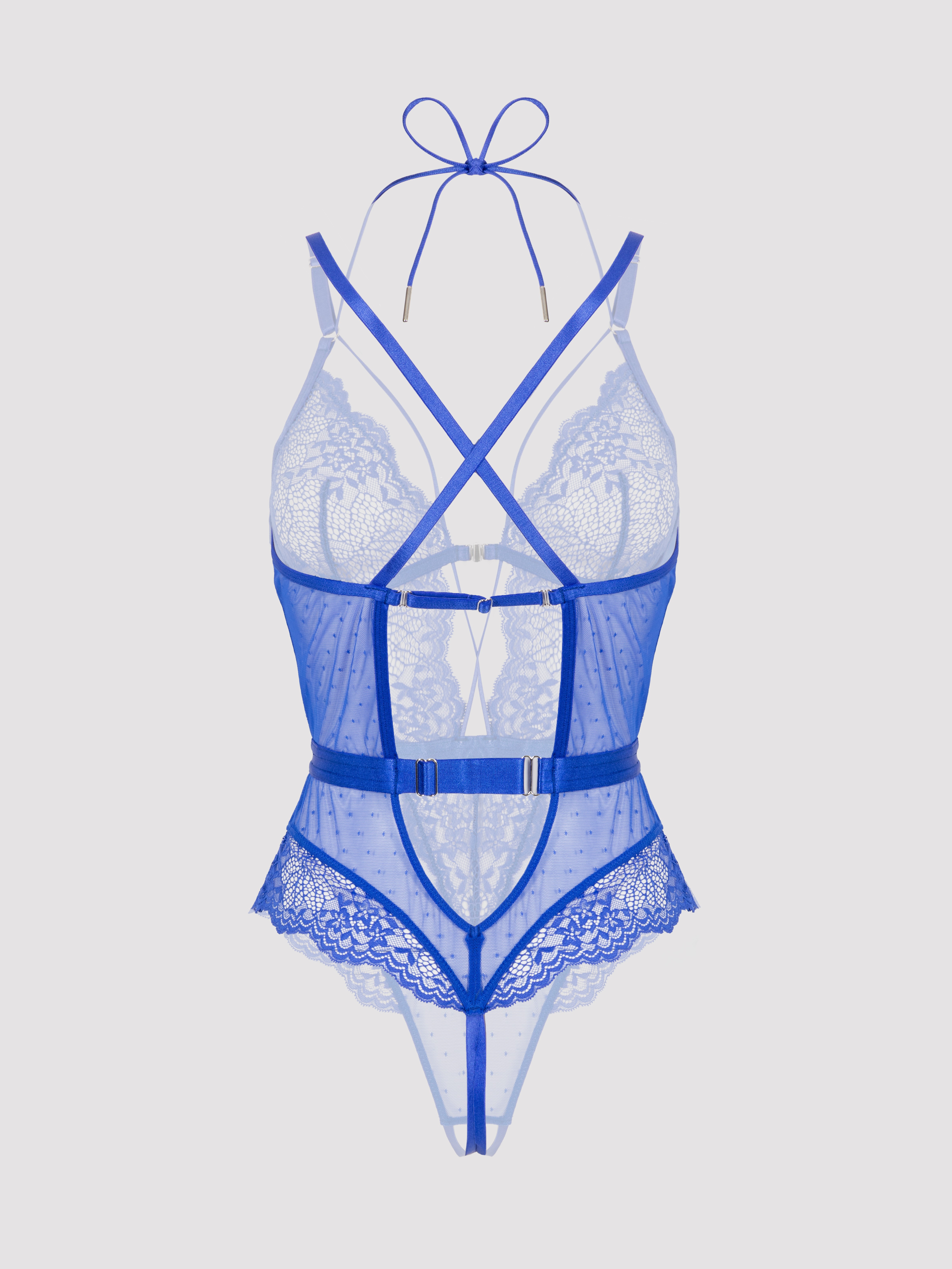 Lovehoney Midnight Dream Blue Crotchless Teddy, Blue, hi-res