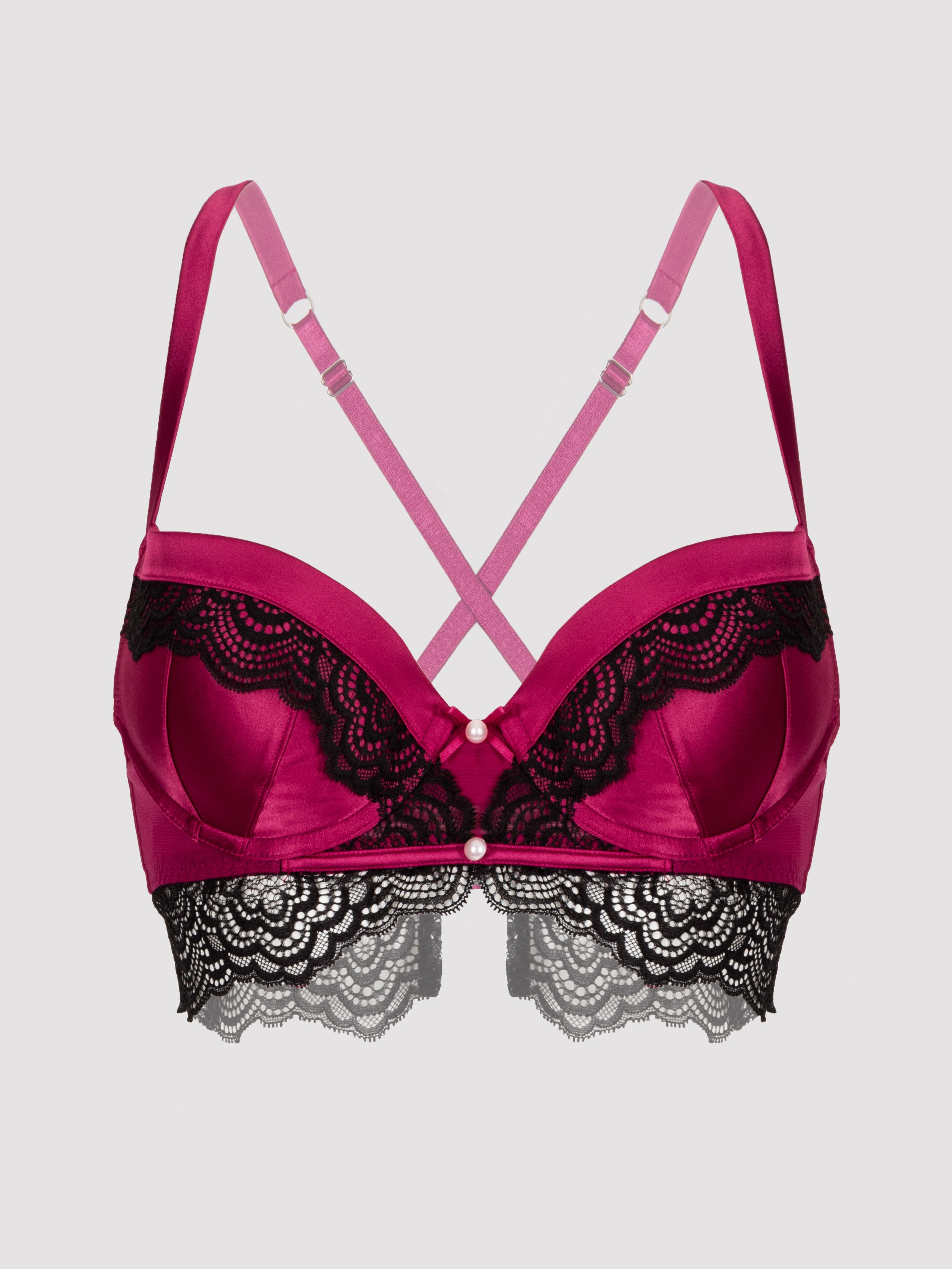 Lovehoney Satin Romance Purple Push-up Bra, Purple, hi-res