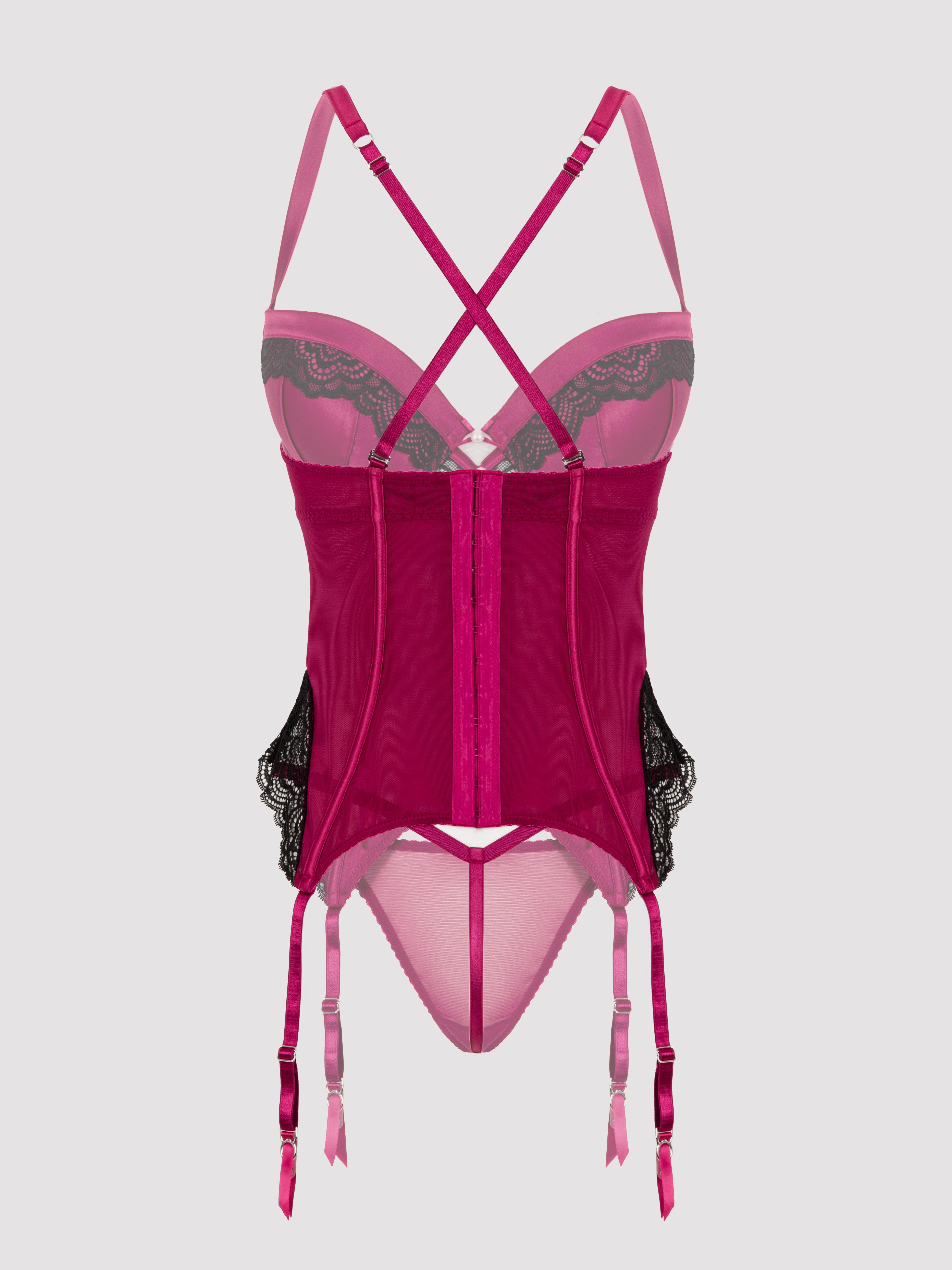 Lovehoney Satin Romance Purple Basque Set, Purple, vanilla