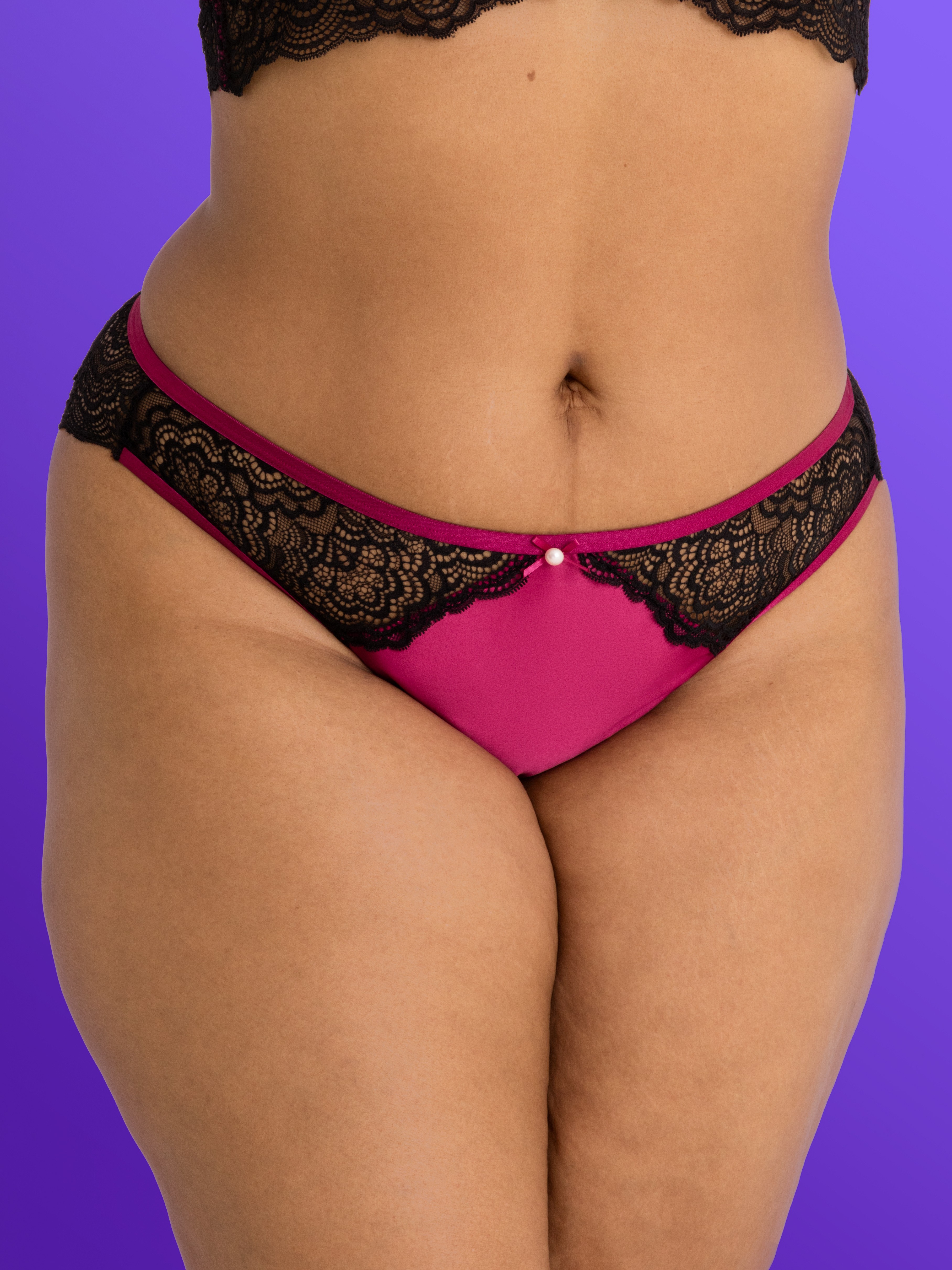 Lovehoney Satin Romance Black Open-Back Pearl Crotchless Knickers, Black, hi-res