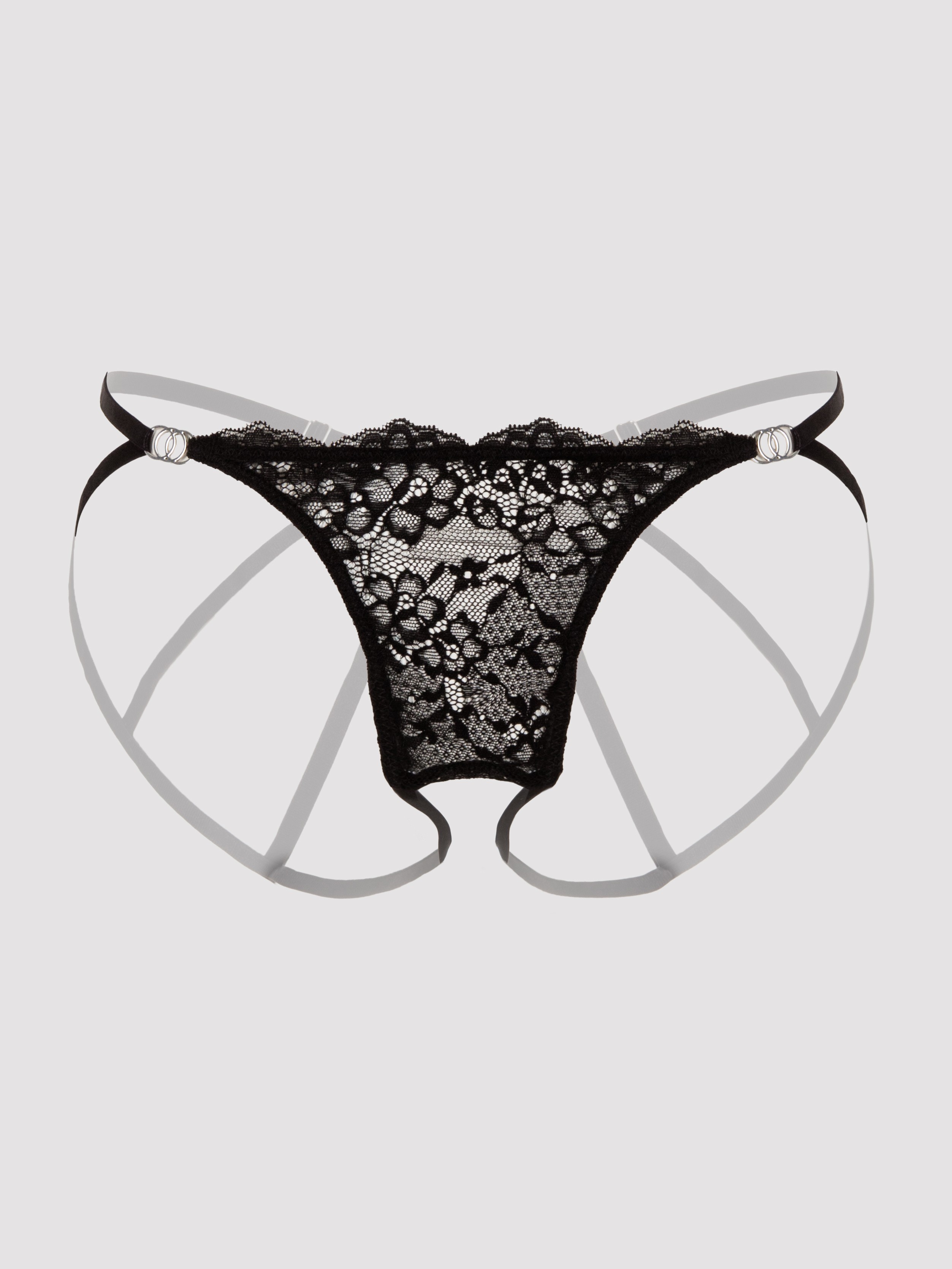 Lovehoney Fierce Lace Cage-Back Knickers, Black, hi-res