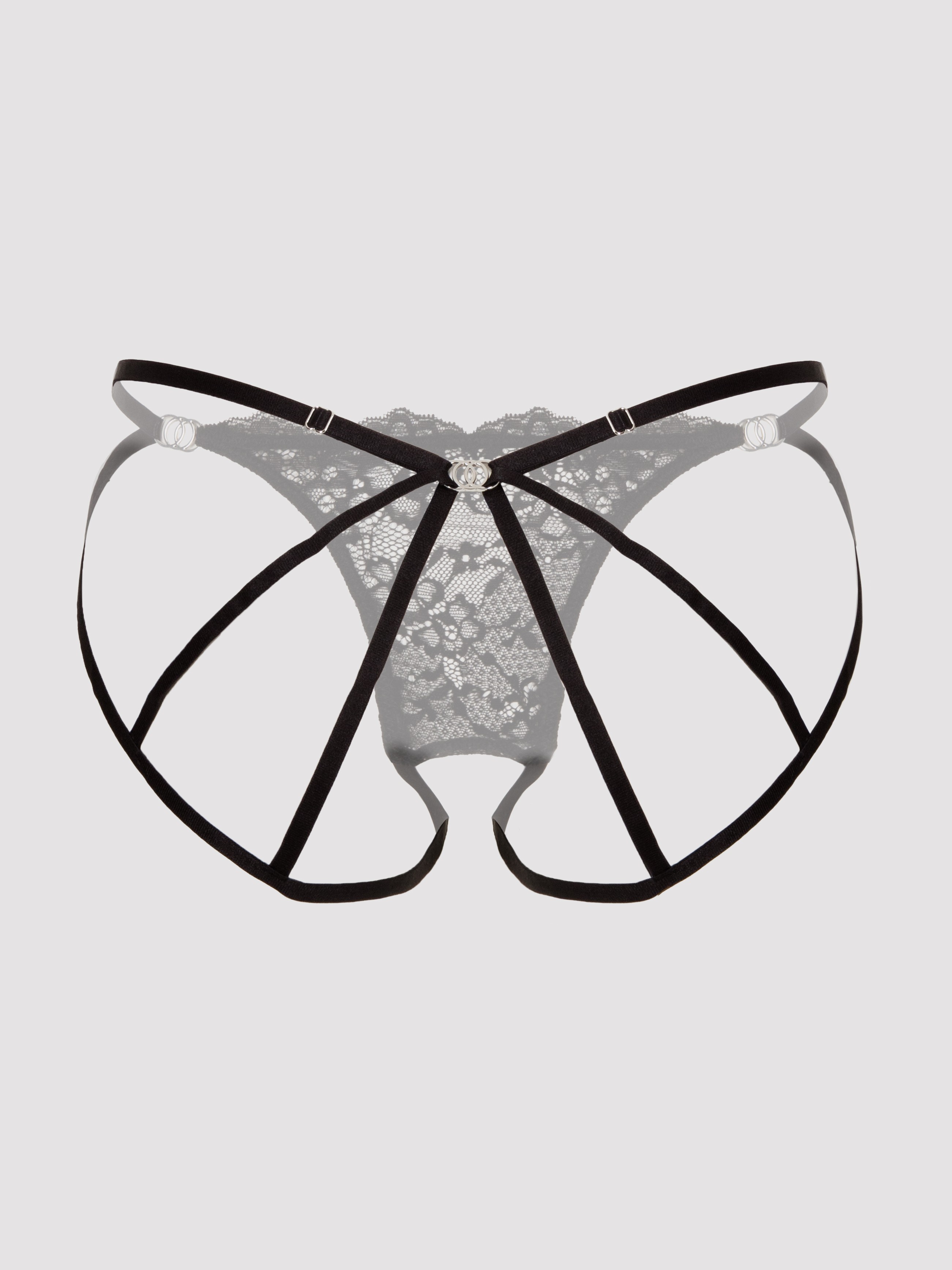 Lovehoney Fierce Lace Cage-Back Knickers, Black, hi-res