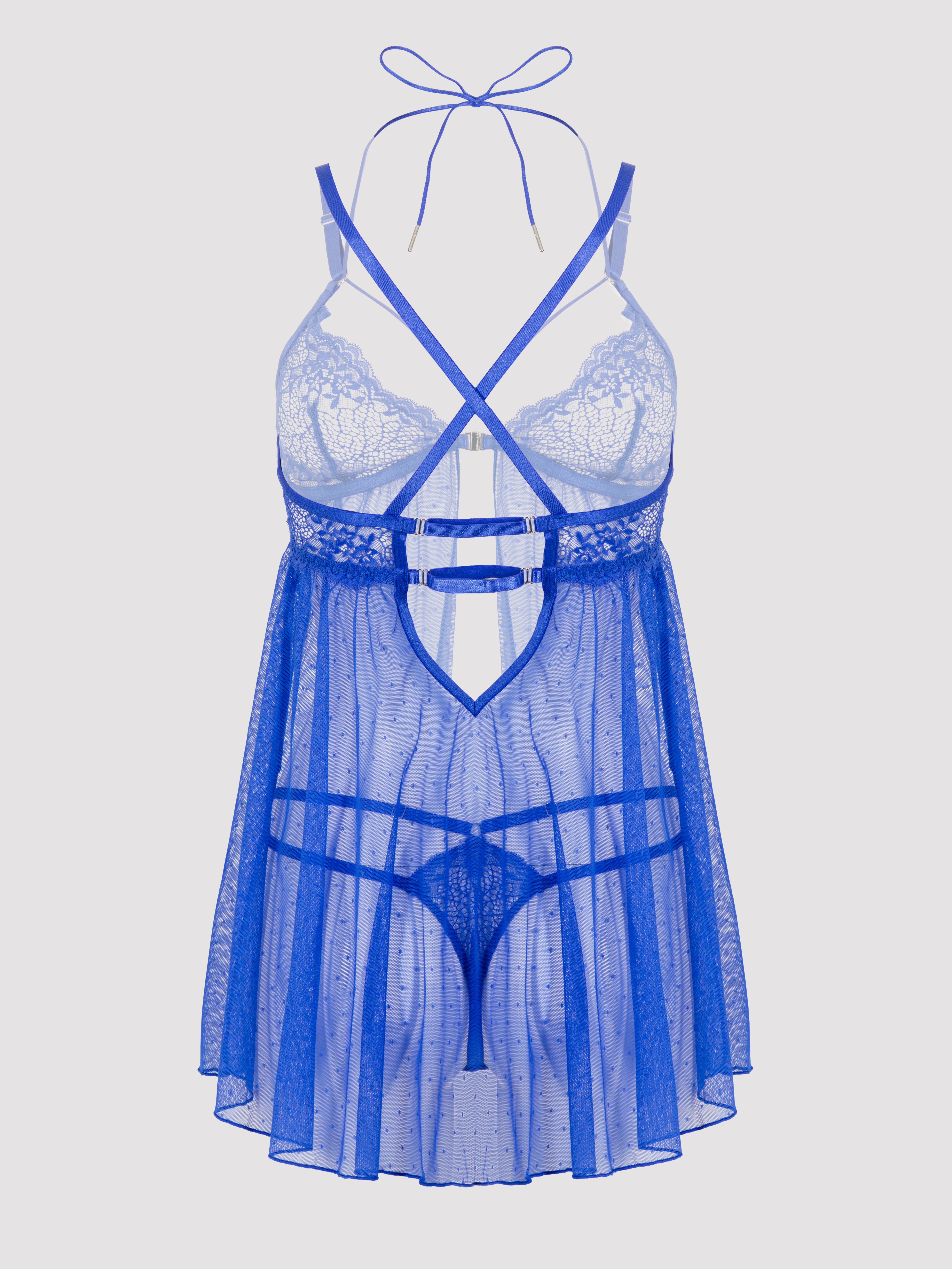 Lovehoney Midnight Dream Blue Front-Fastening Babydoll Set, Blue, hi-res